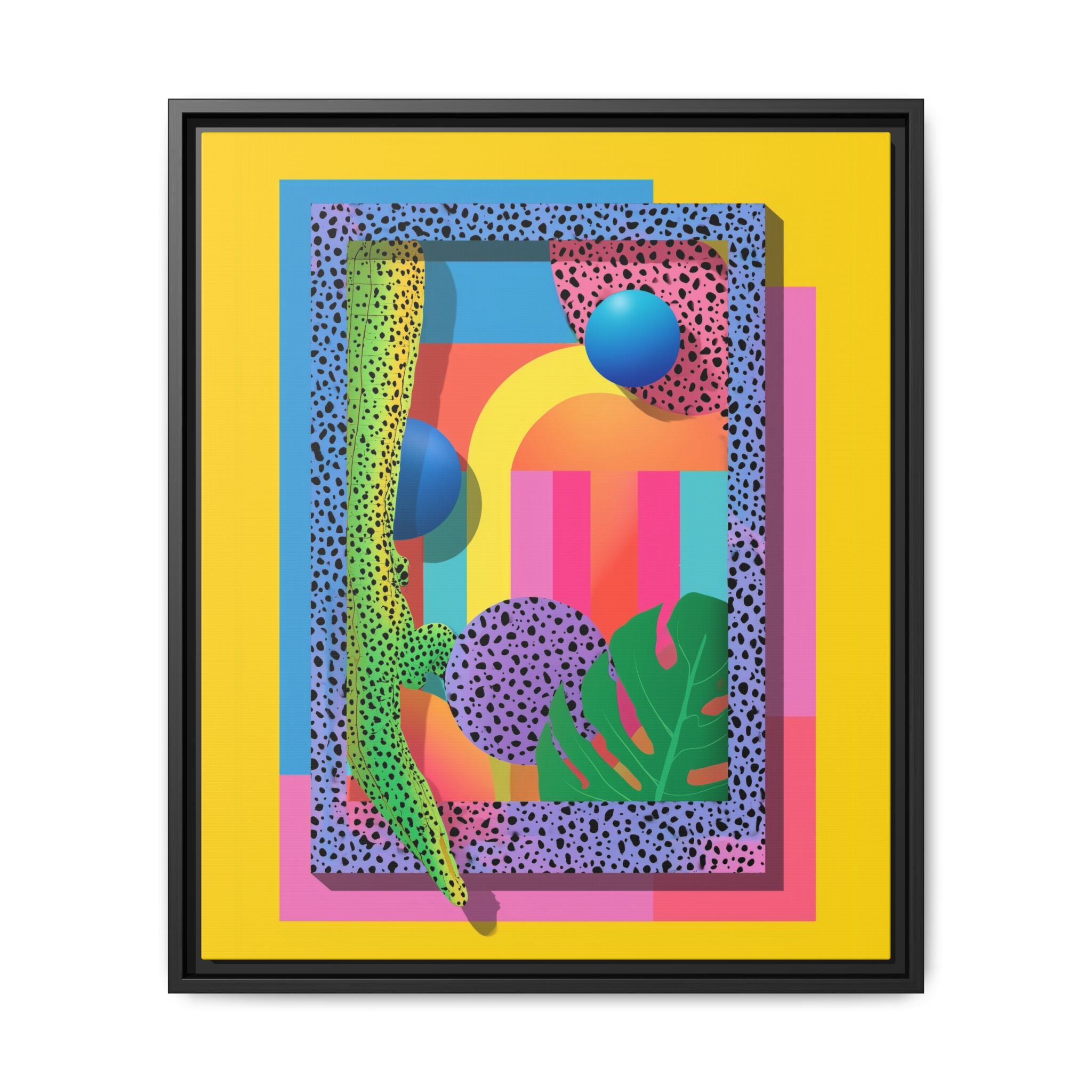 Geometric Rhythms: Abstract Layers of Color, Dimensional Shapes and Tropical Elements, Vibrant Modern Art Composition   |   Custom Orders