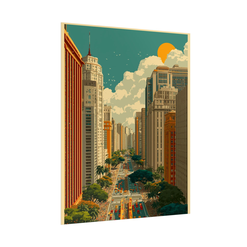 Urban Vibrancy: Retro Sao Paulo Skyline, Mid-Century Modern Cityscape   |    Custom Orders Available