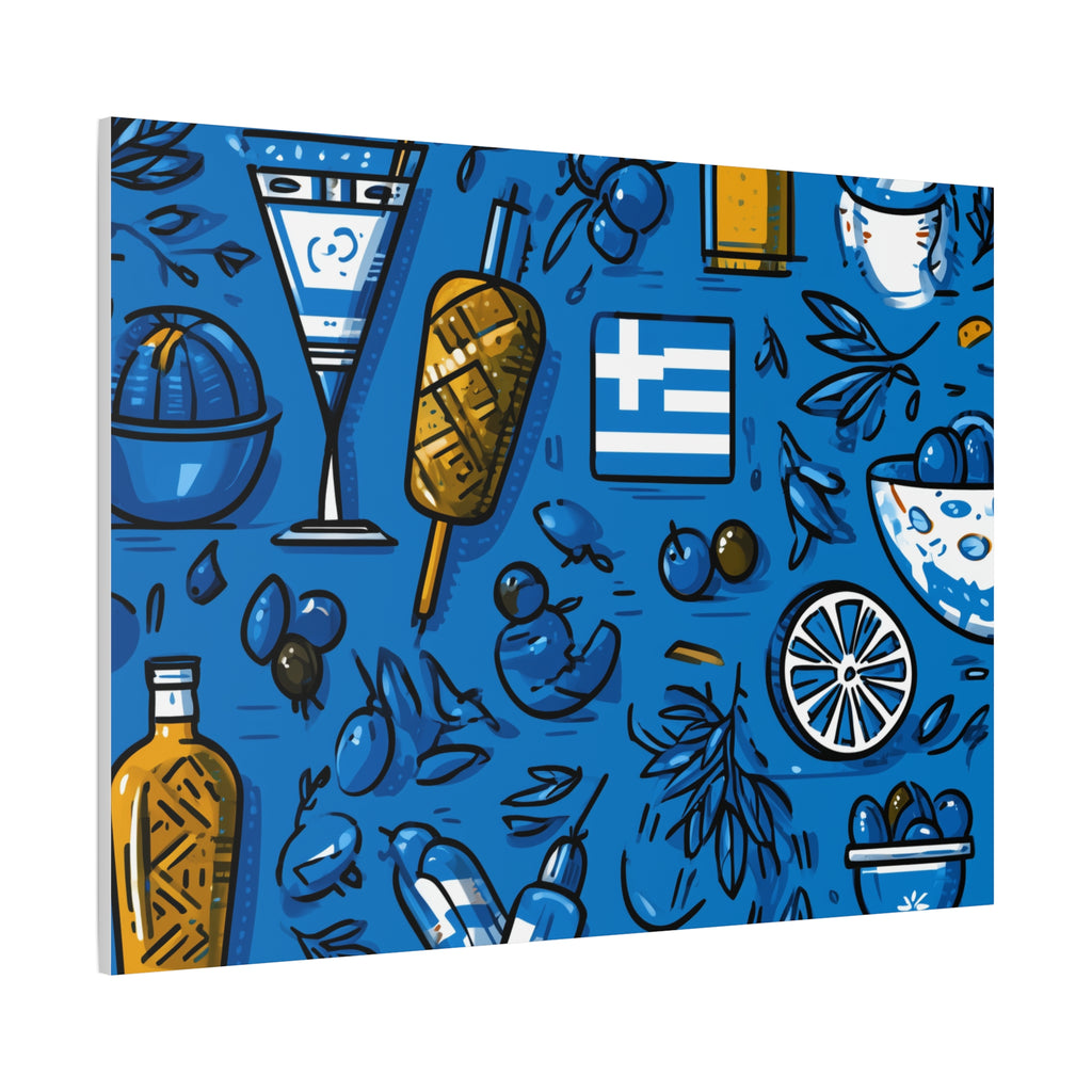 Vibrant Canvas Wall Art, Blue Mediterranean Theme, Kitchen Decor, Greek Party Decor, Olive and Drink Motif