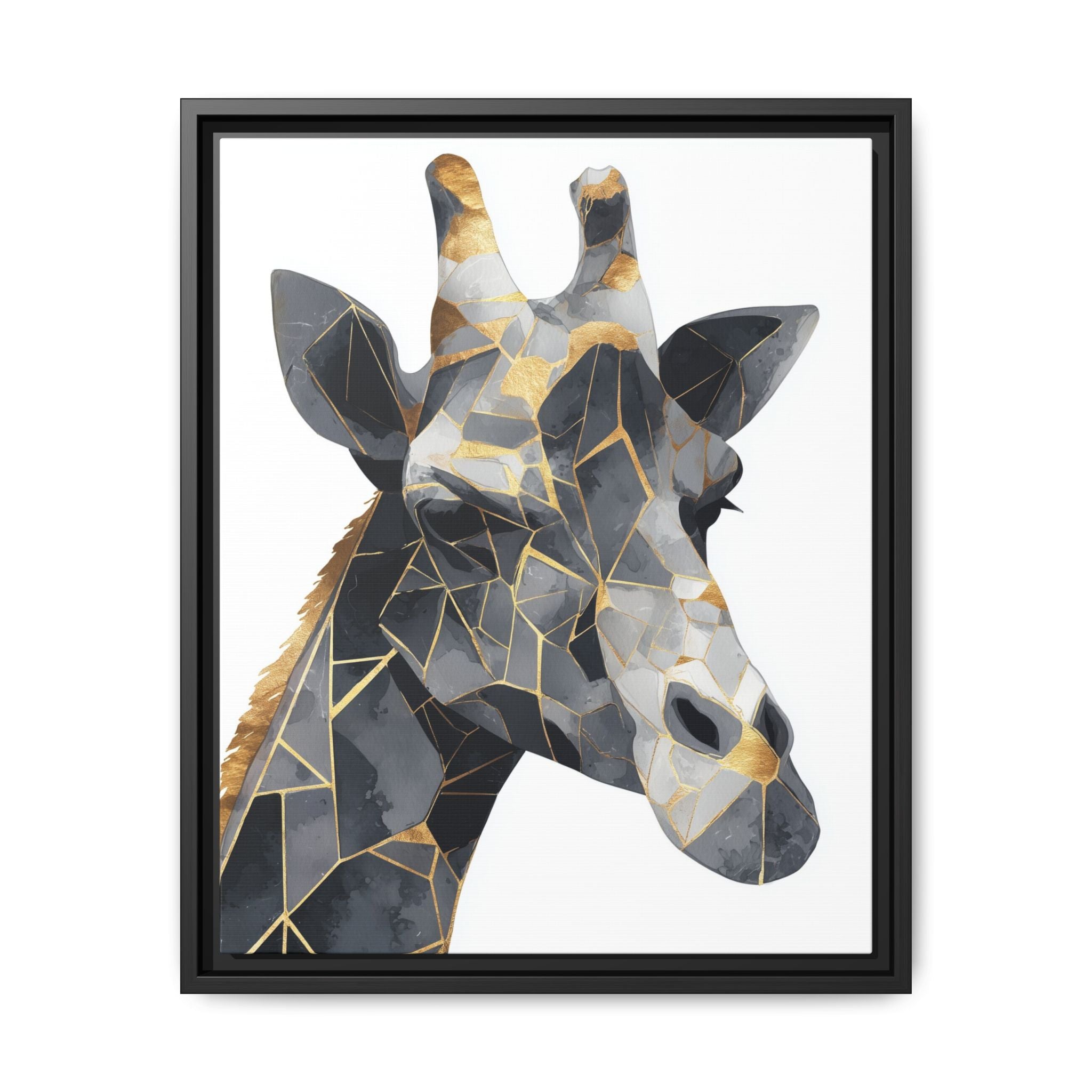 Geometric Giraffe Mosaic Framed Print : Contemporary Cubist Animal Portrait, Metallic Gold Angular Design   |   Custom Orders Available