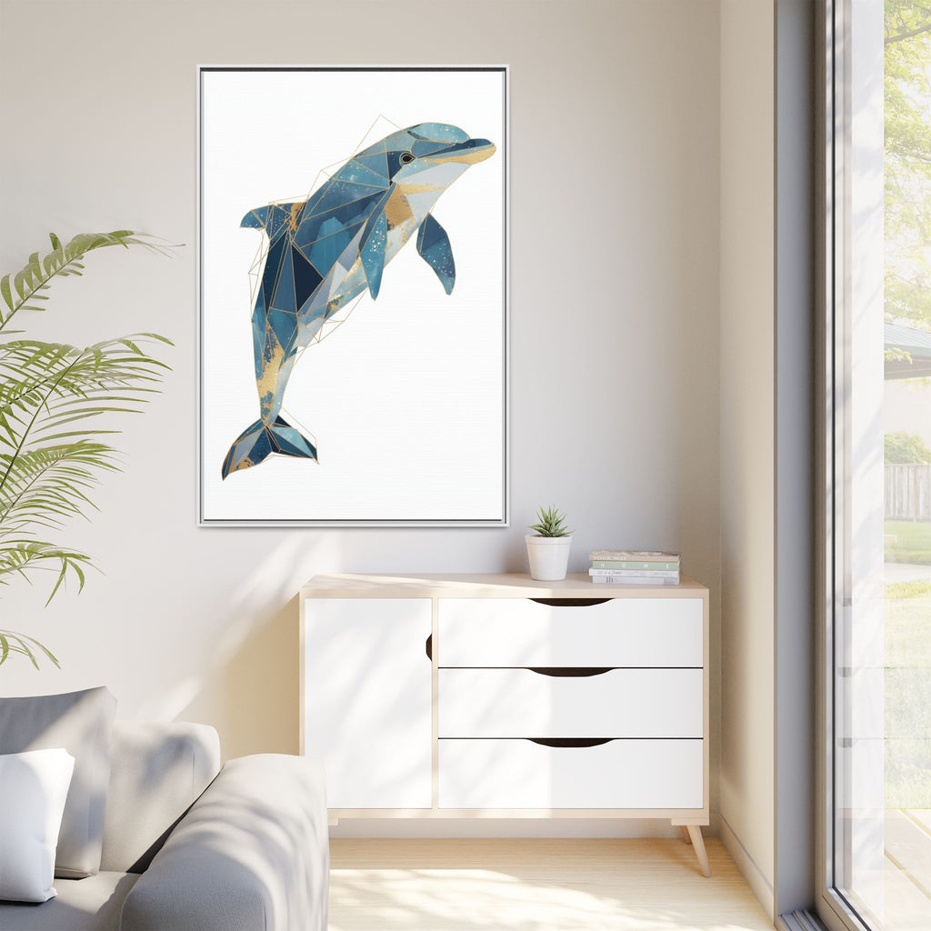 Crystalline Dolphin Framed Print : Geometric Marine Mosaic, Fractalized Blue Abstract   |  Personalized & Custom Orders Available
