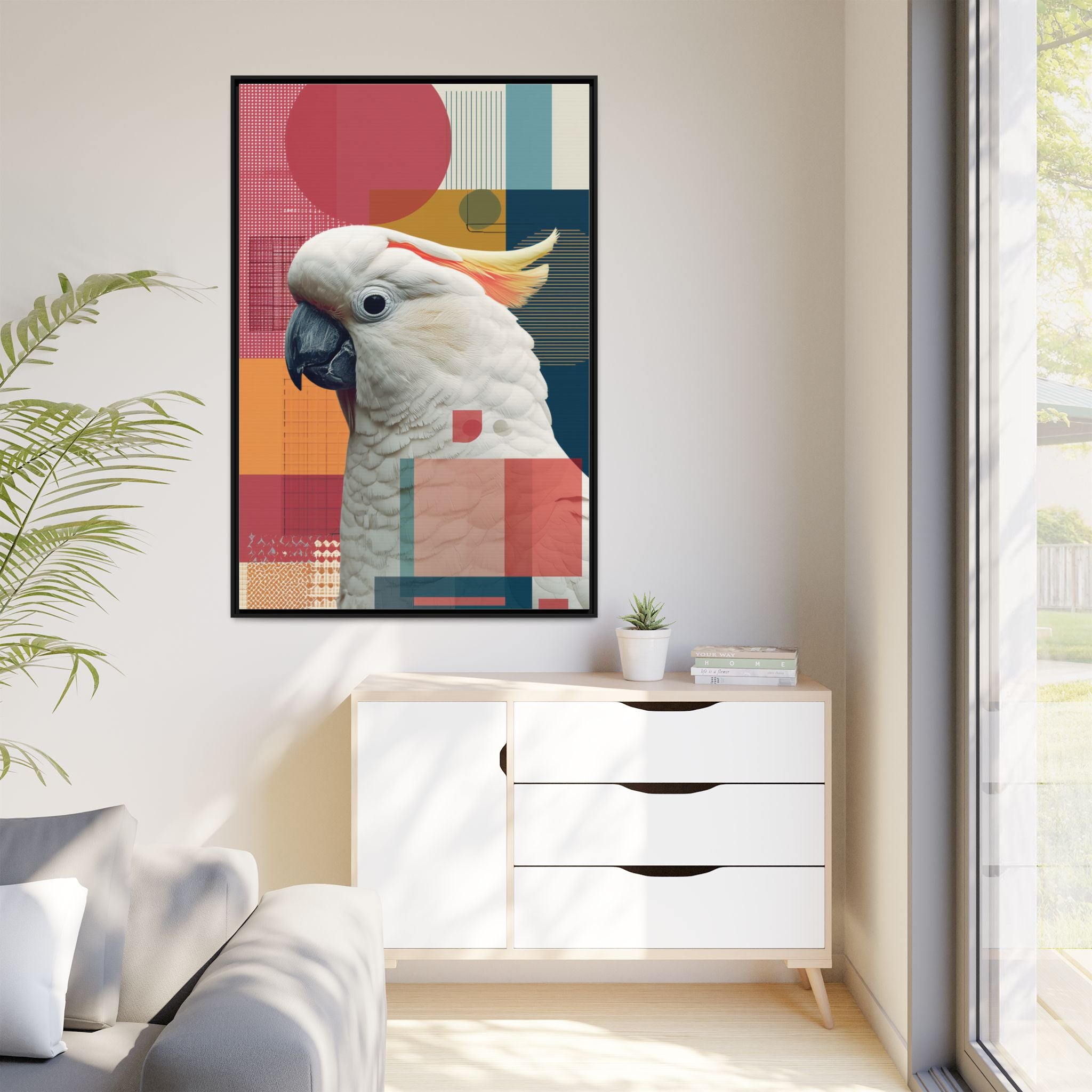 Cockatoo in Geometry: Mid-Century Modern Wildlife Art, Photorealistic Nature Print   |    Custom Orders Available
