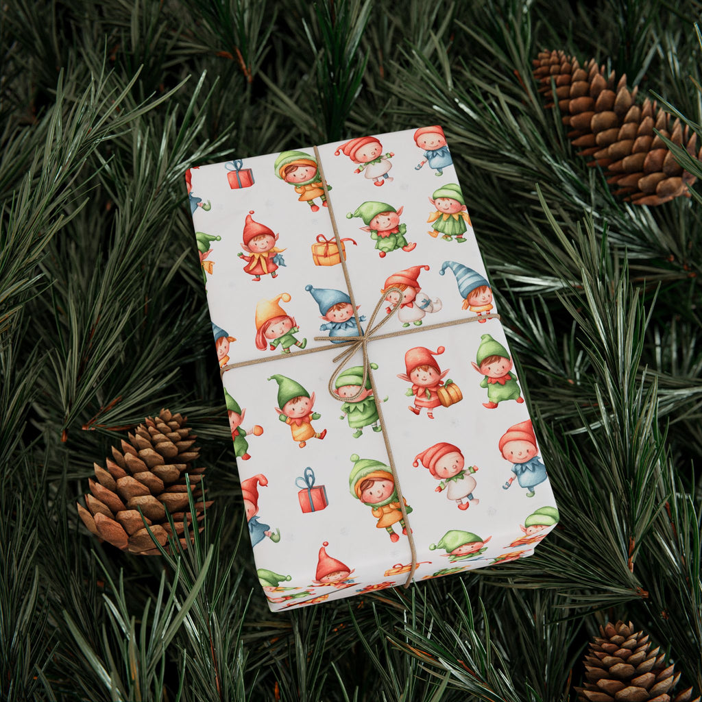 Wrapping Paper – Cute Watercolor Christmas Elves Gift Wrap