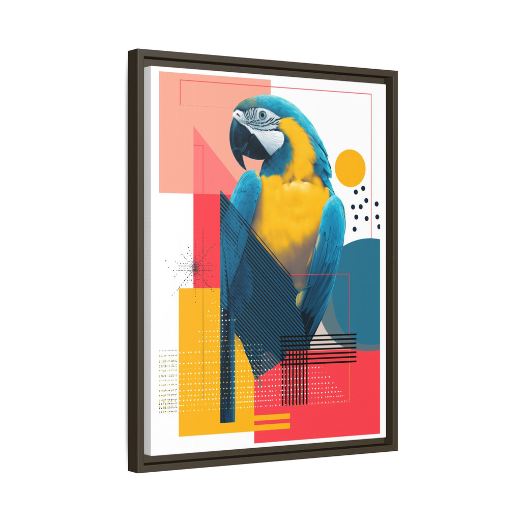 Prismatic Parrot Framed Print: Blue and Yellow Macaw in Geometric Space, Digital Art Composition   |  Personalized & Custom Orders Available