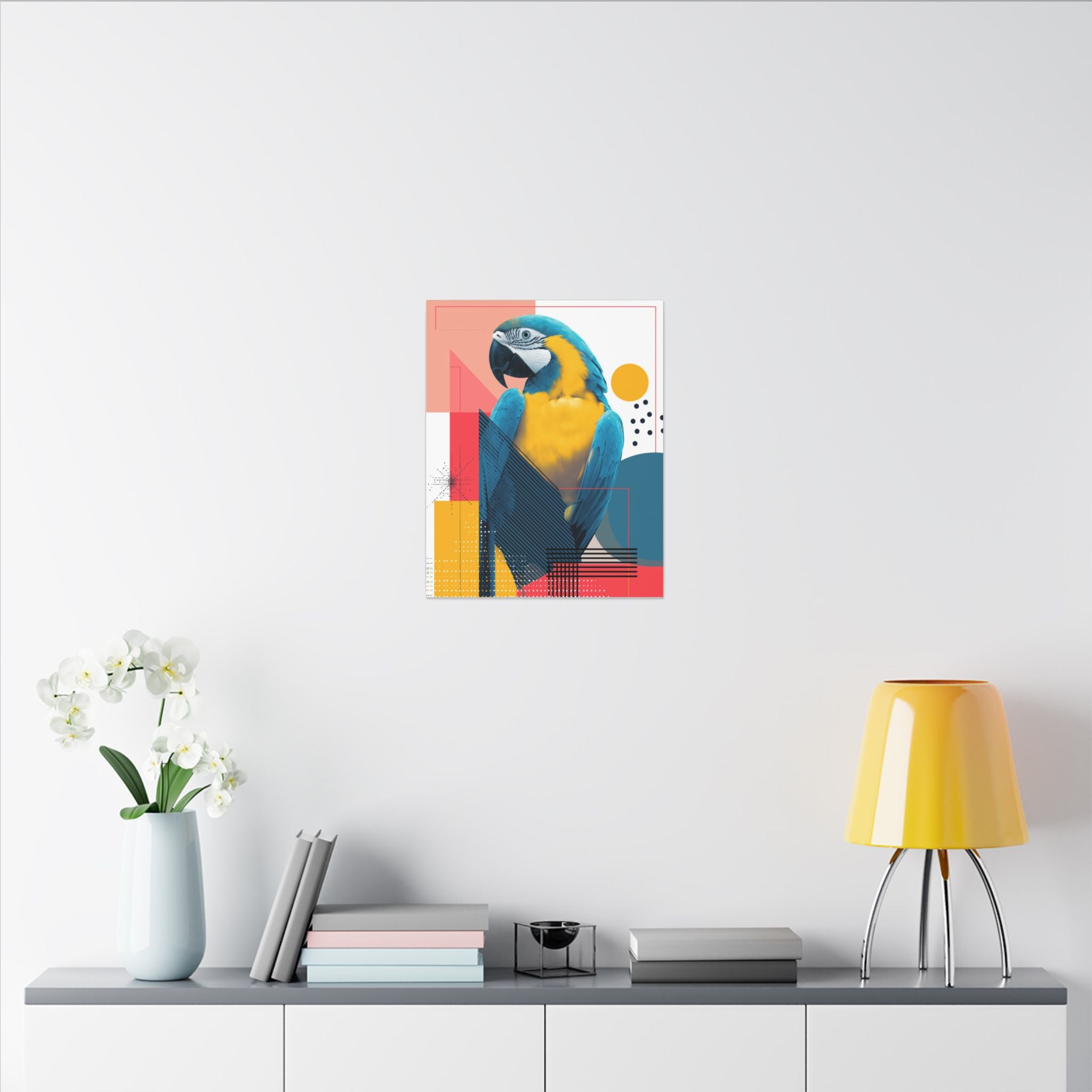 Macaw Geometry: Vibrant Avian Portrait, Modern Graphic Design Print   |    Custom Orders Available