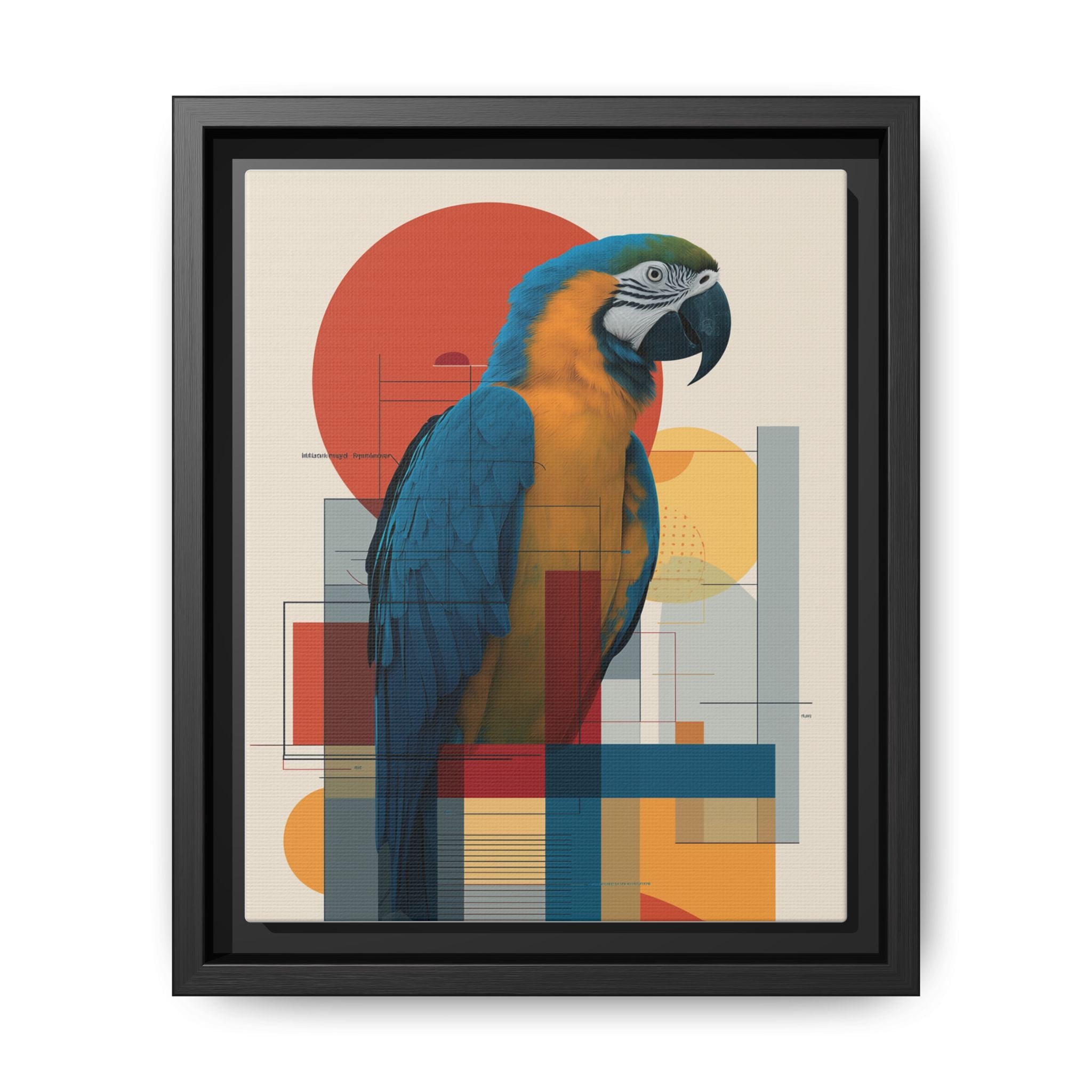 Vibrant Macaw Geometric Framed Print: Avian Realism, Modern Abstract Composition   |  Personalized & Custom Orders Available