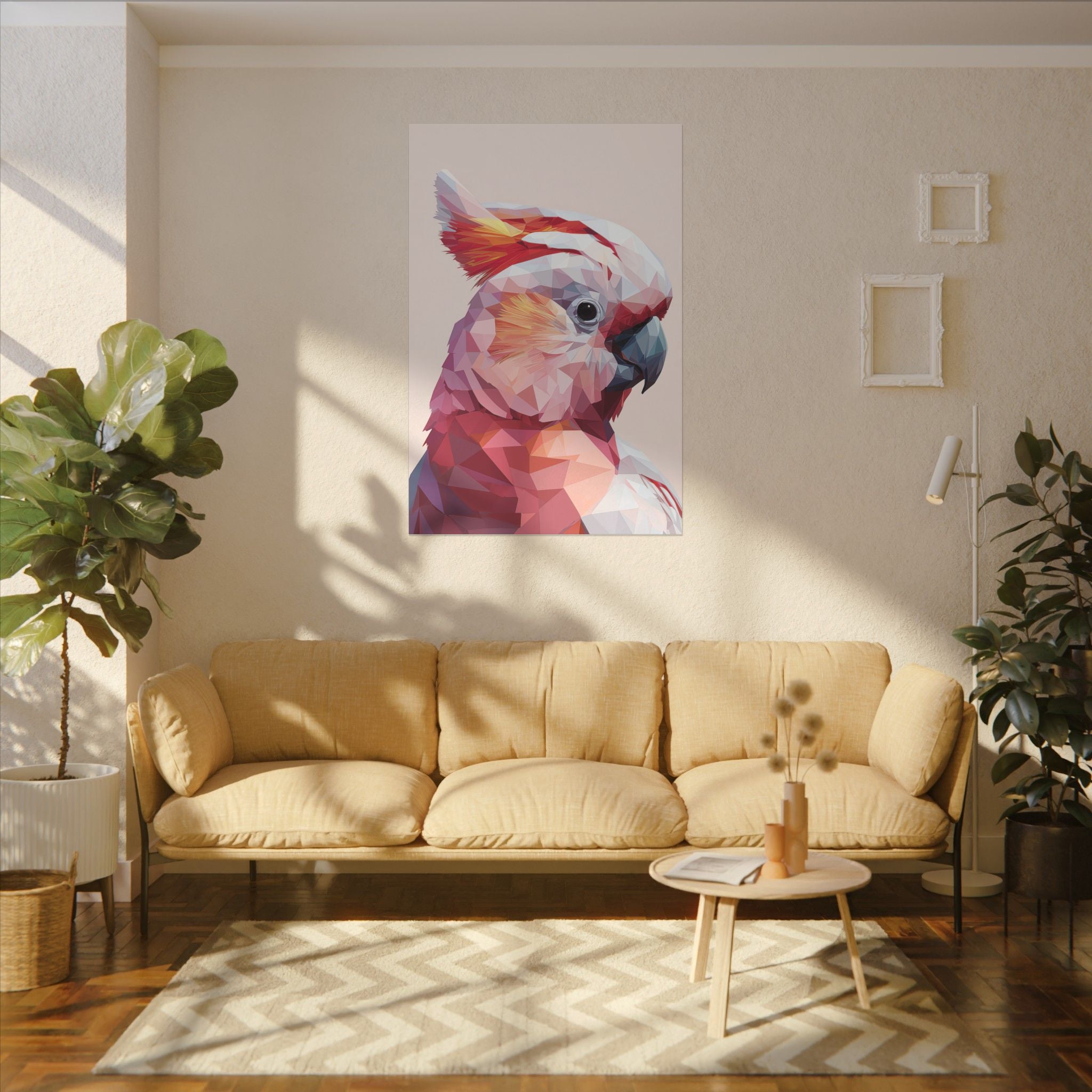 Polygonal Parrot: Low-Poly Digital Art, Geometric Cockatoo Portrait   |    Custom Orders Available
