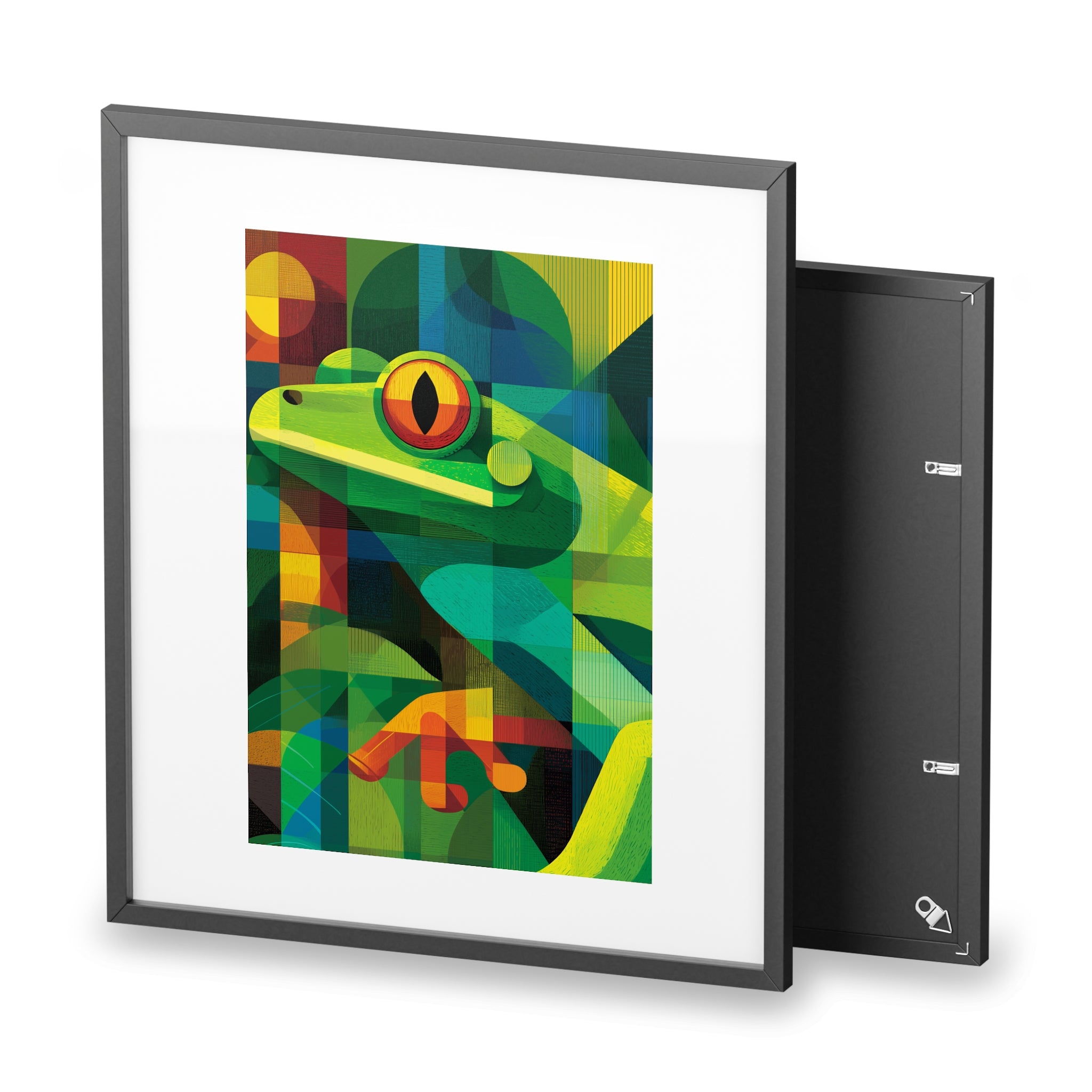 Vibrant Frog Art Framed Poster, Colorful Wall Decor, Nature-Inspired Home Decor, Unique Gift for Animal Lovers, Modern Art Print