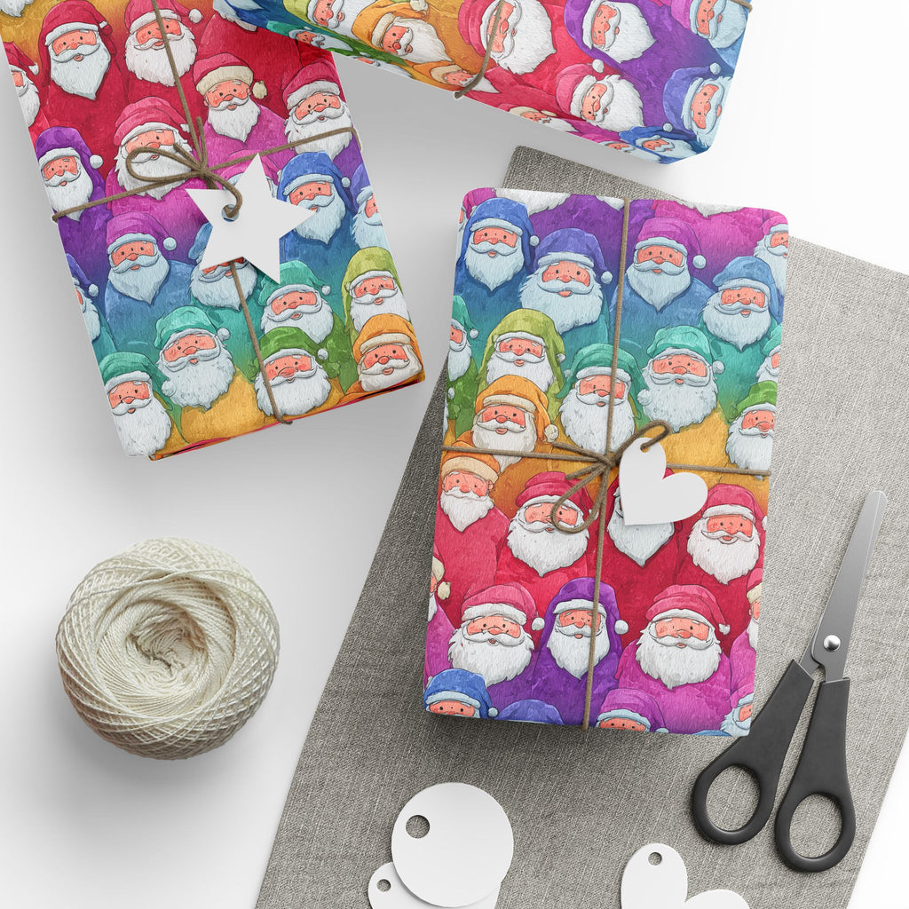 Bold Colorful Santa Pattern Wrapping Paper Roll — Colorful Rainbow Holiday Gift Wrap