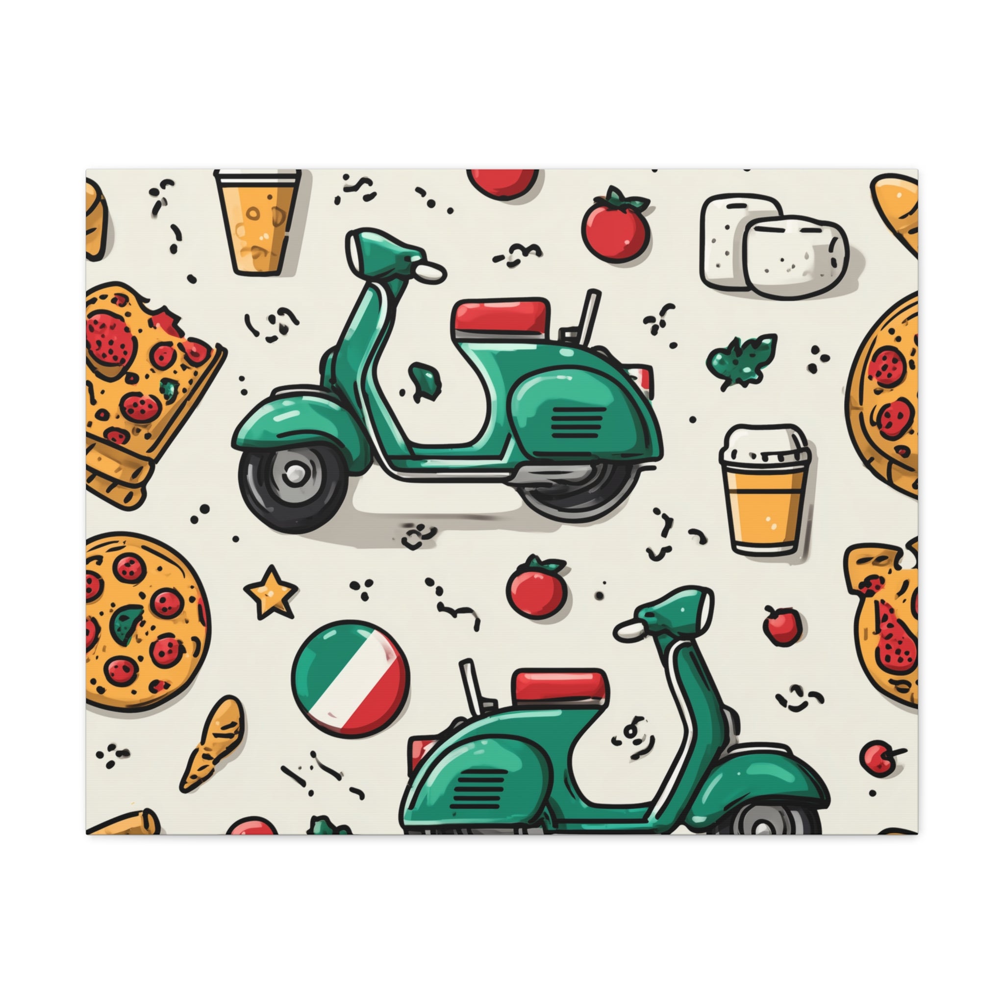 Vibrant Travel Nostalgia Canvas Art, Scooter Decor, Foodie Wall Art, Fun Home Decor, Gift for Adventurers, Kitchen Wall Hanging