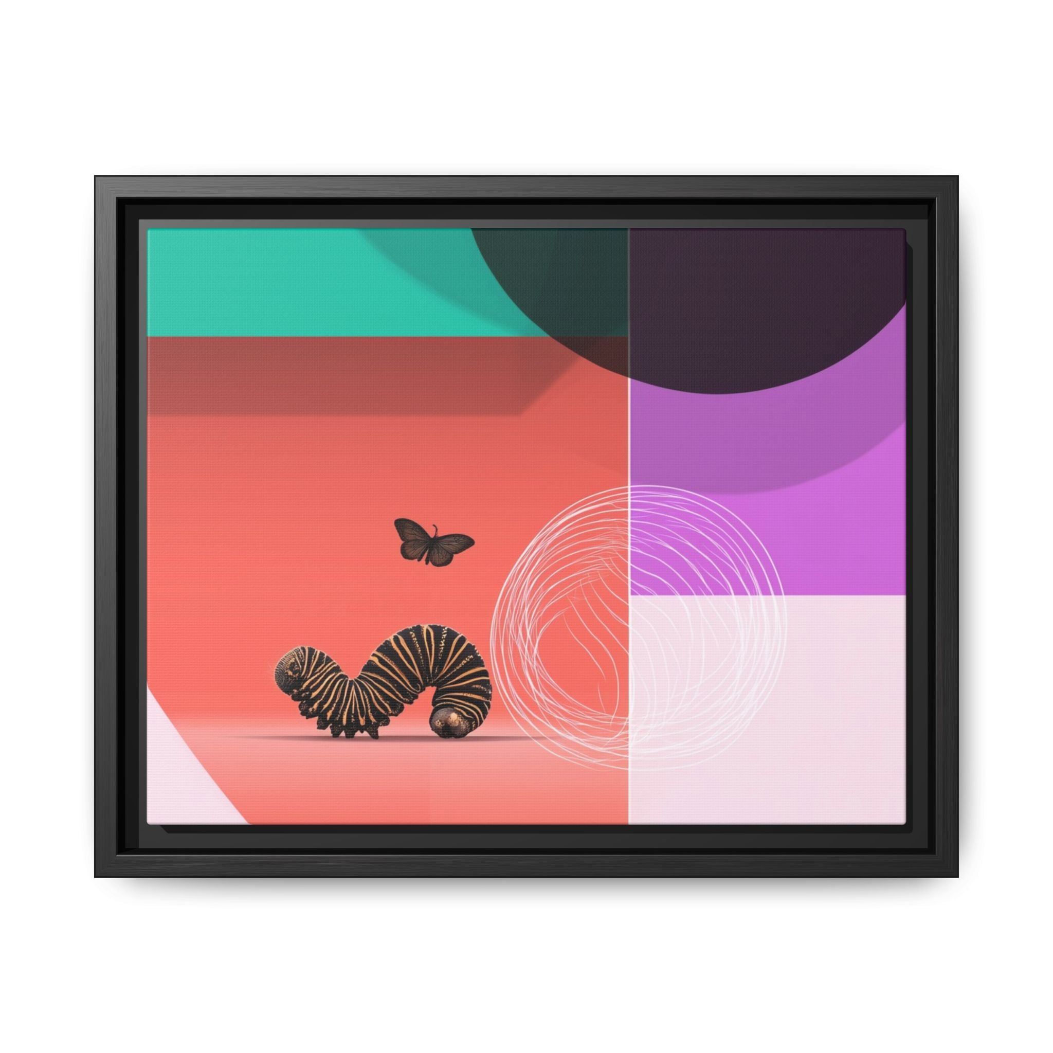 Striped Caterpillar and Butterfly Framed Print , Mid-Century Modern Color Blocks   |  Personalized & Custom Orders Available