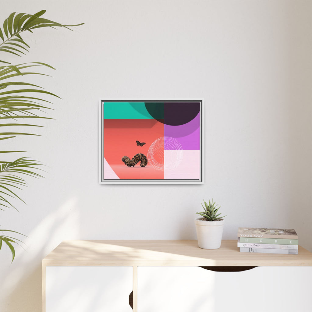 Striped Caterpillar and Butterfly Framed Print , Mid-Century Modern Color Blocks   |  Personalized & Custom Orders Available
