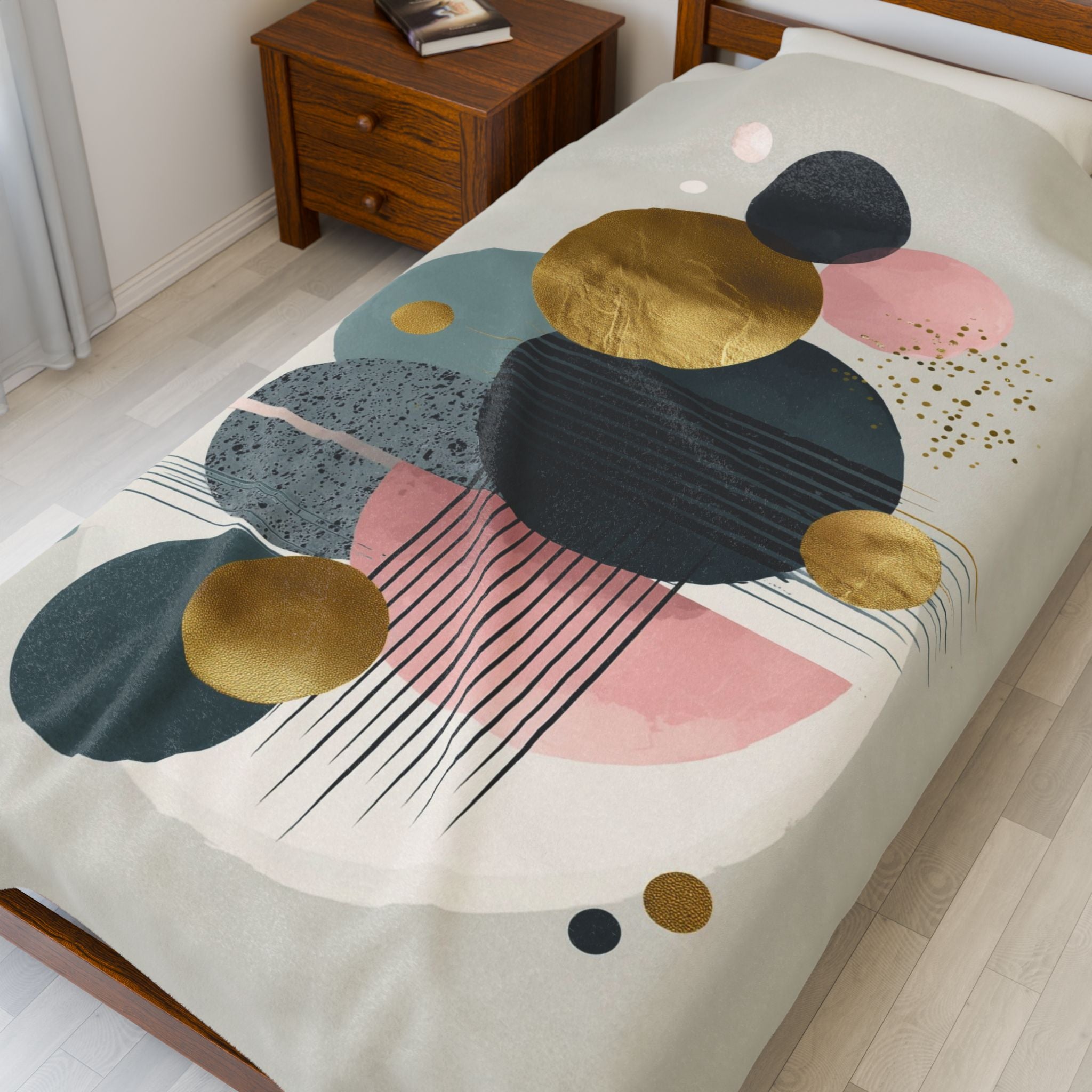 Geometric Harmony: Abstract Circular Composition, Mid-Century Modern Metallic Design   |    Custom Orders Available