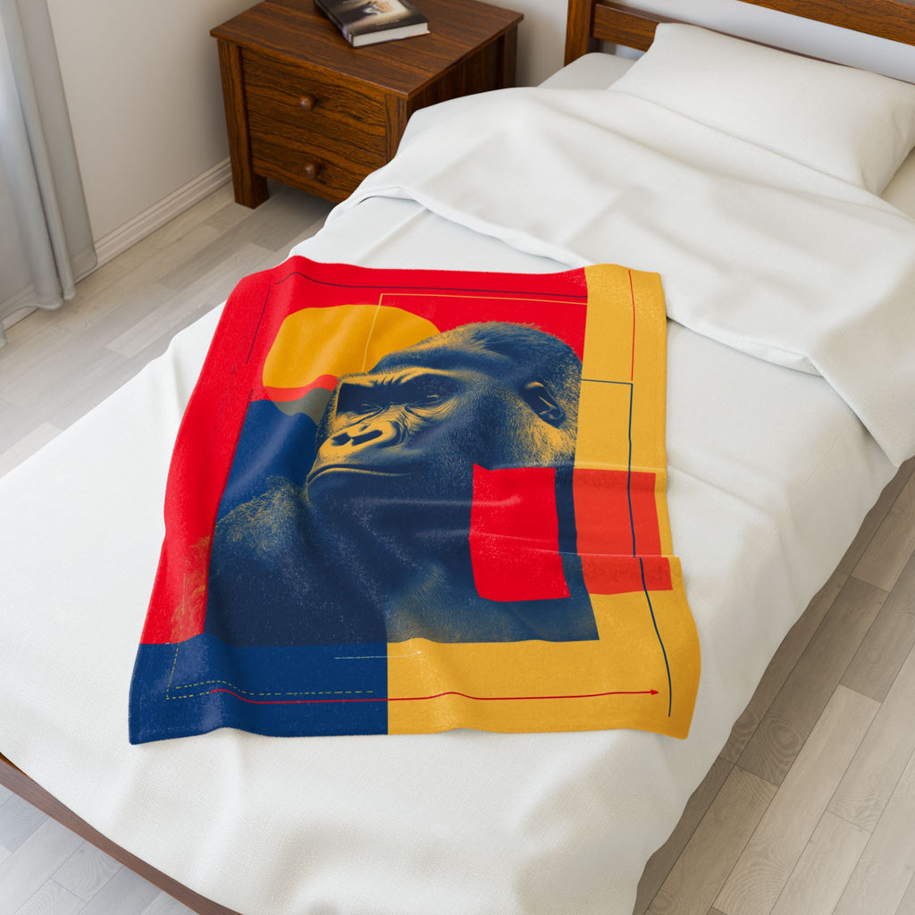 Geometric Gorilla Plush Blanket : Gorilla Portrait, Modern Art Design, Duotone Animal Graphic   |  Personalized & Custom Orders Available