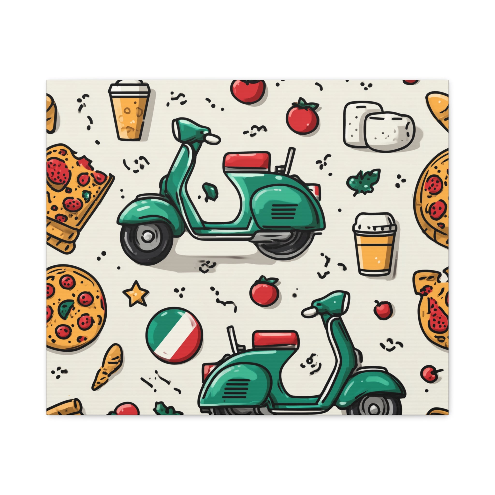 Vibrant Travel Nostalgia Canvas Art, Scooter Decor, Foodie Wall Art, Fun Home Decor, Gift for Adventurers, Kitchen Wall Hanging