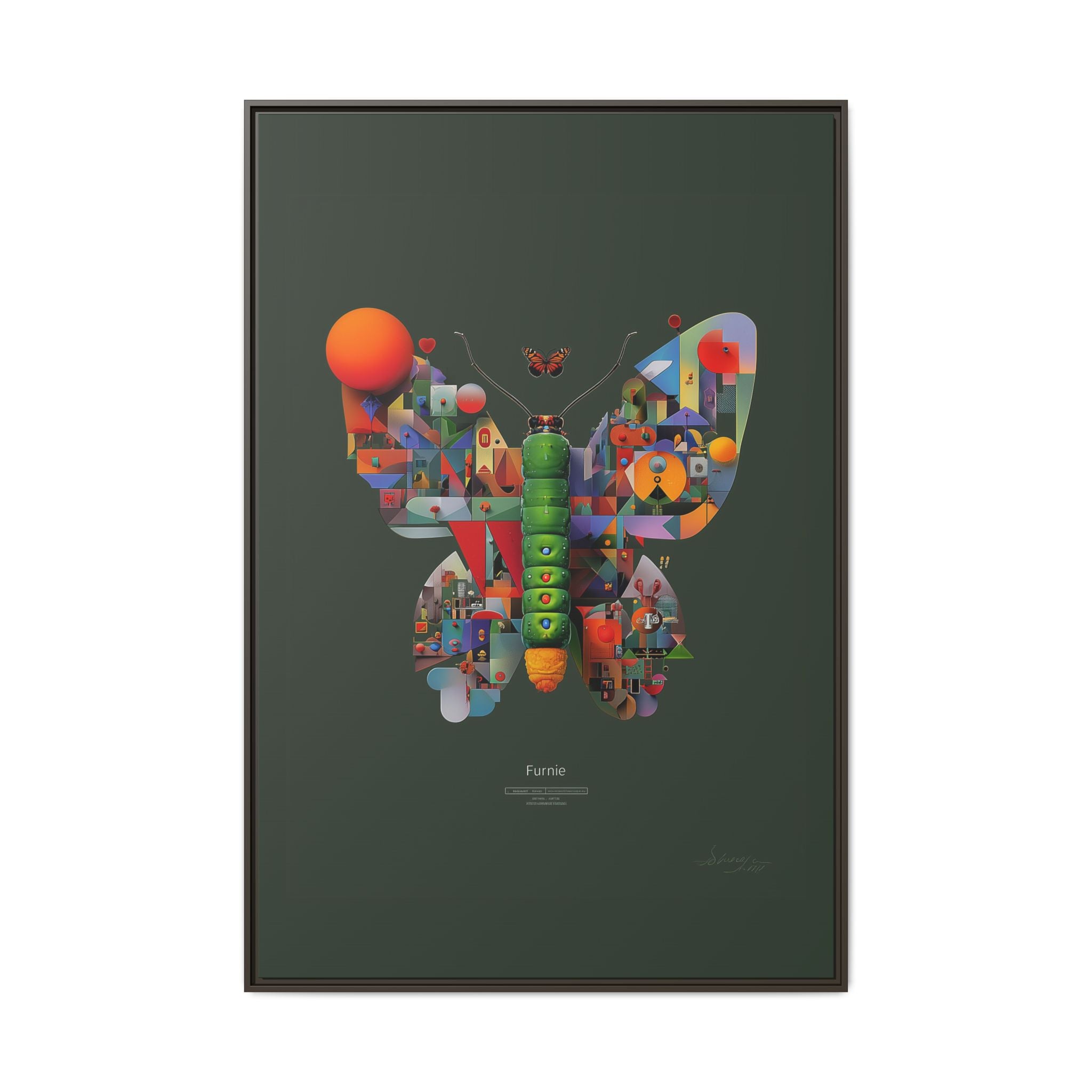 Geometric Metamorphosis Framed Print : Digital Cubist Butterfly, Urban Abstract Composition   |   Custom Orders Available