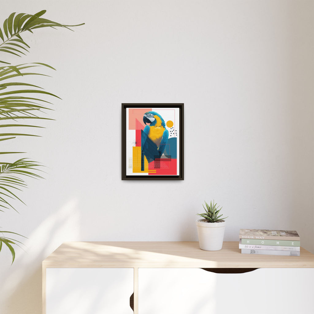 Prismatic Parrot Framed Print: Blue and Yellow Macaw in Geometric Space, Digital Art Composition   |  Personalized & Custom Orders Available