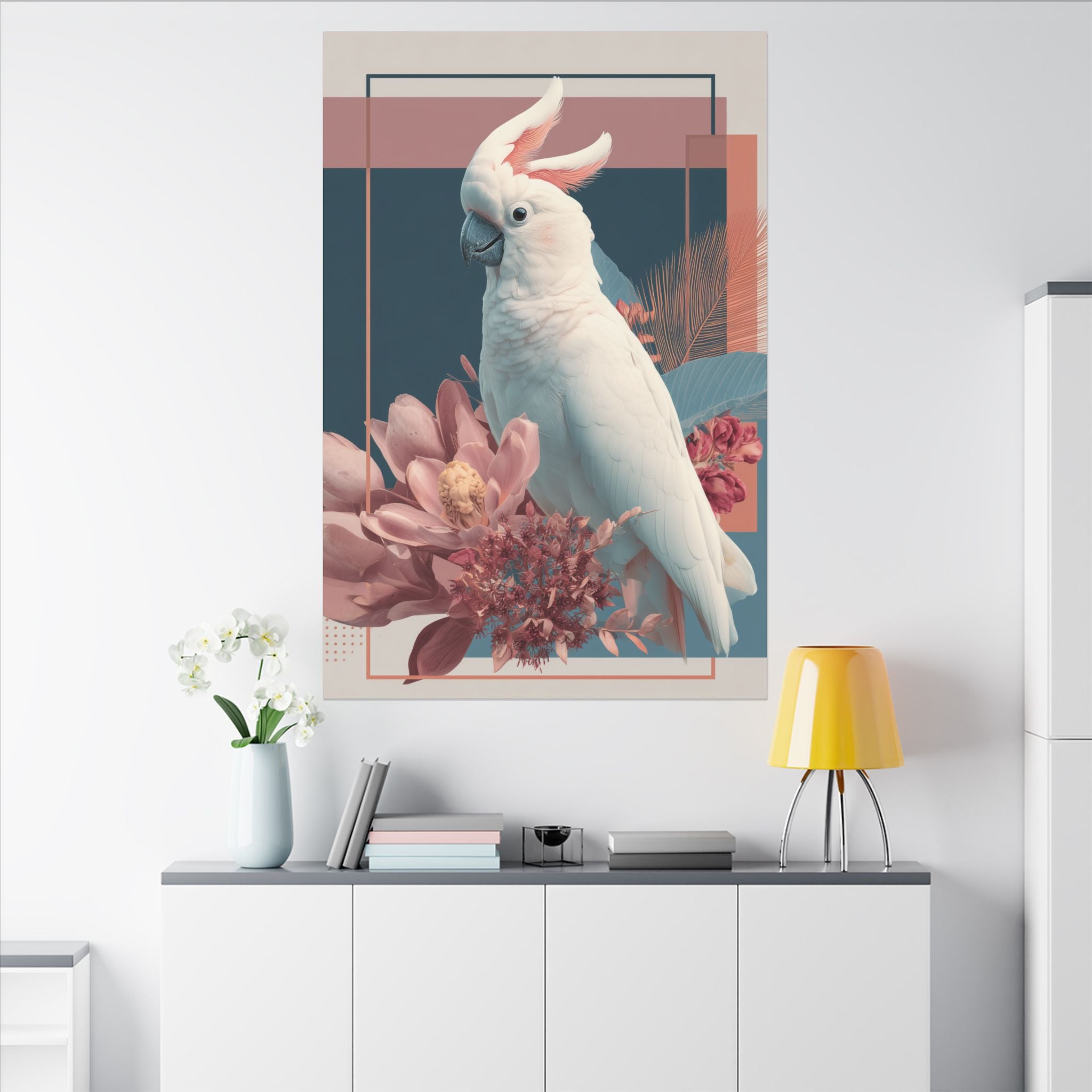 Cockatoo's Geometric Symphony: Digital Wildlife Art, Contemporary Botanical Design   |    Custom Orders Available