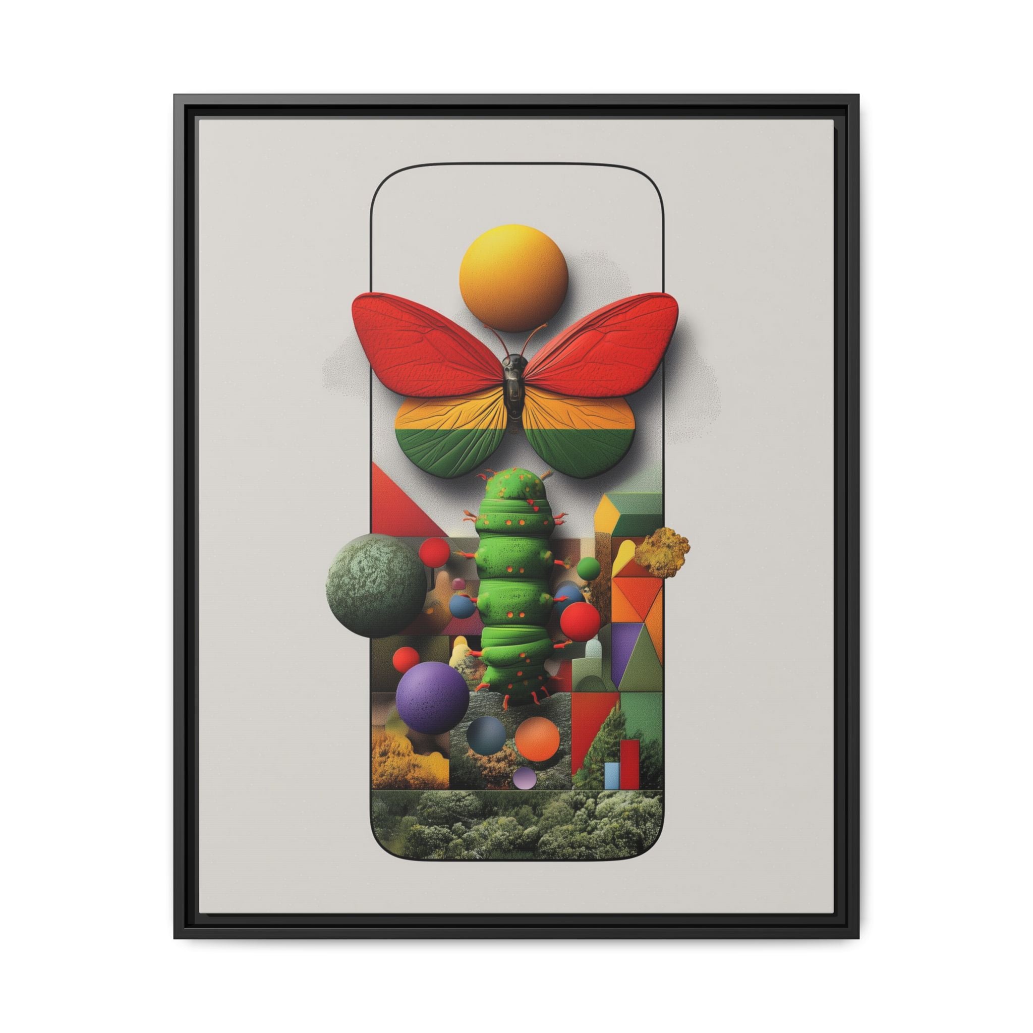 Metamorphosis Framed Print : Geometric Nature Transformation, Vibrant Butterfly Composition   |  Personalized & Custom Orders Available