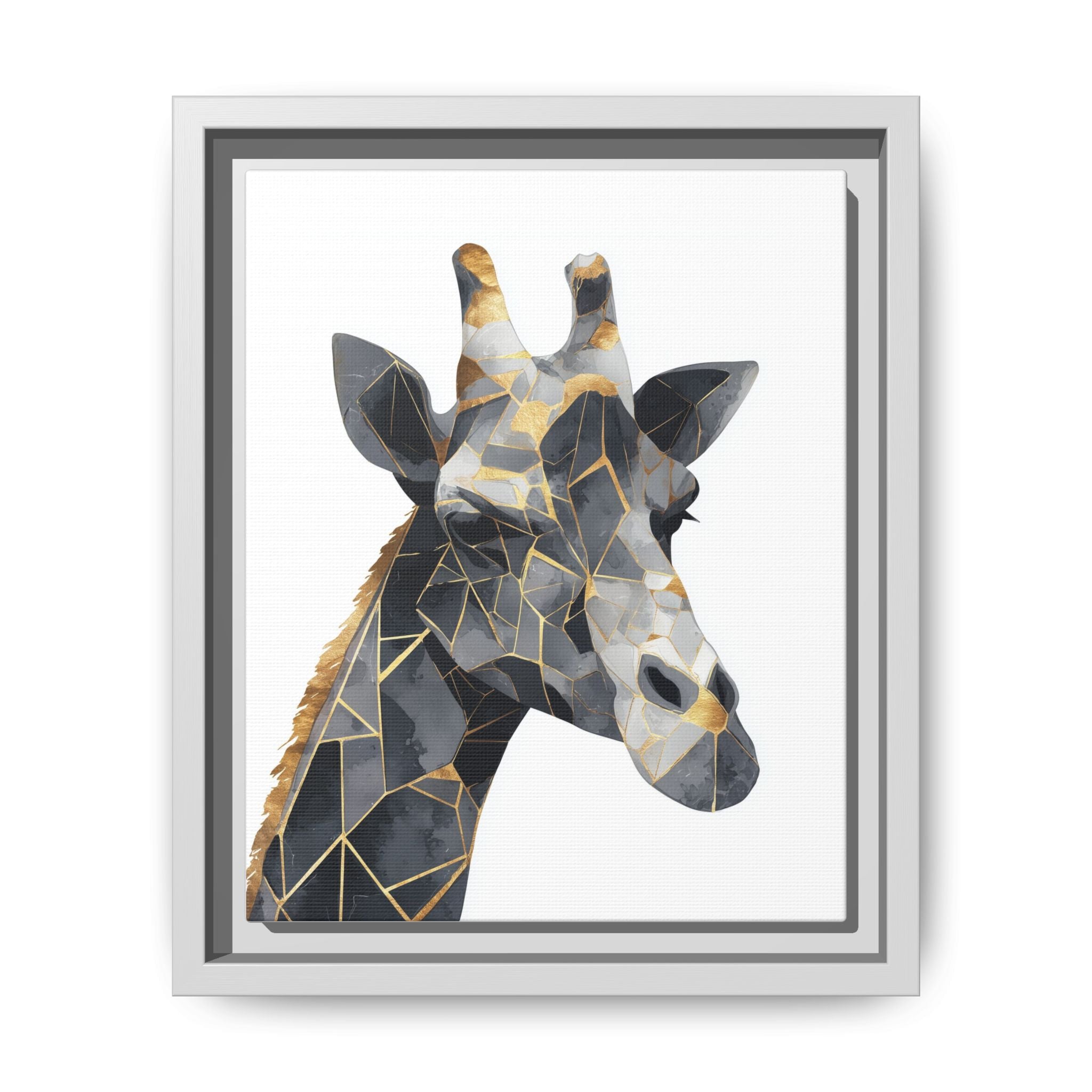 Geometric Giraffe Mosaic Framed Print : Contemporary Cubist Animal Portrait, Metallic Gold Angular Design   |   Custom Orders Available
