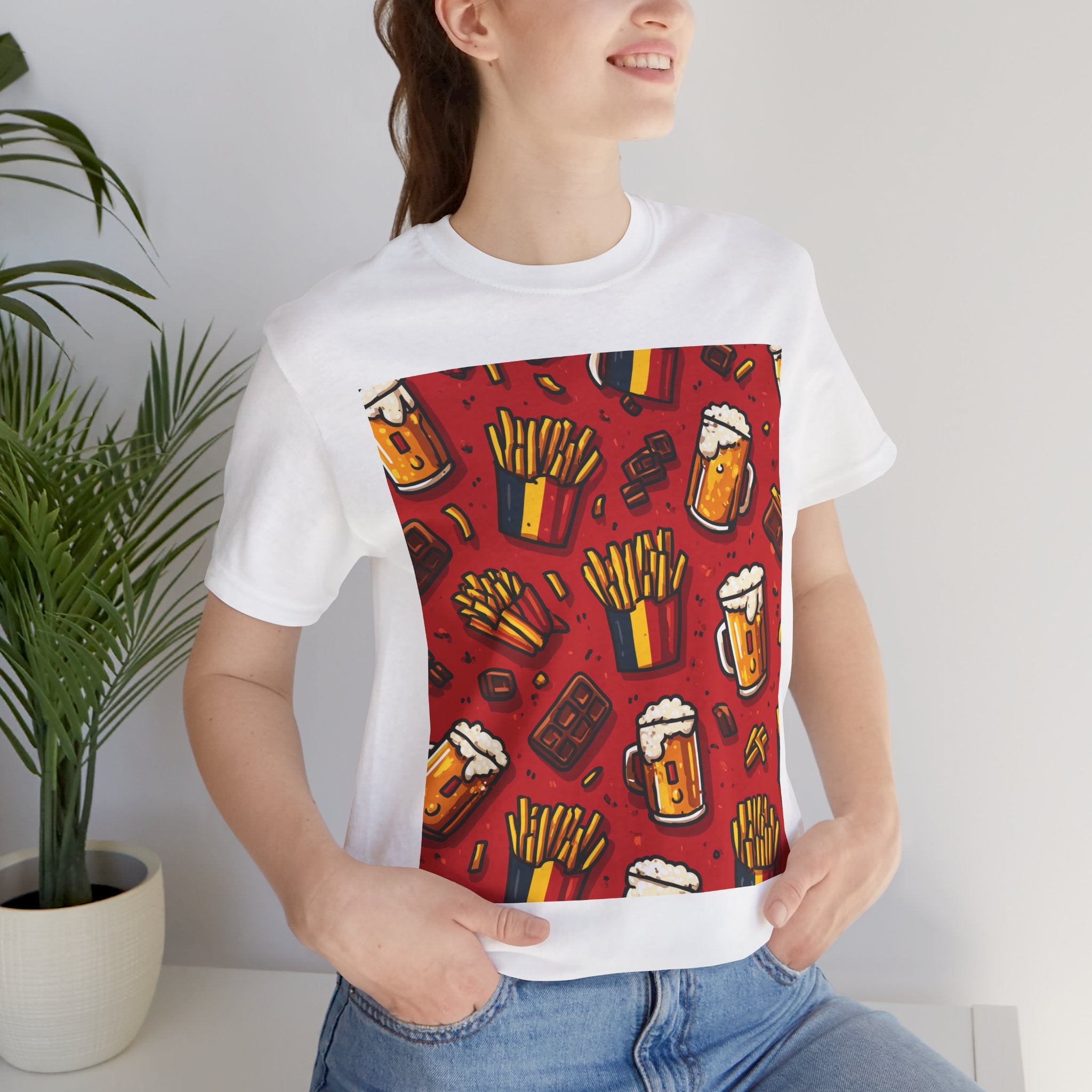 Beer and Fries Tee, Unisex Jersey T-Shirt, Funny Foodie Shirt, Casual Everyday Wear, Perfect for Parties, Gift for Food Lovers