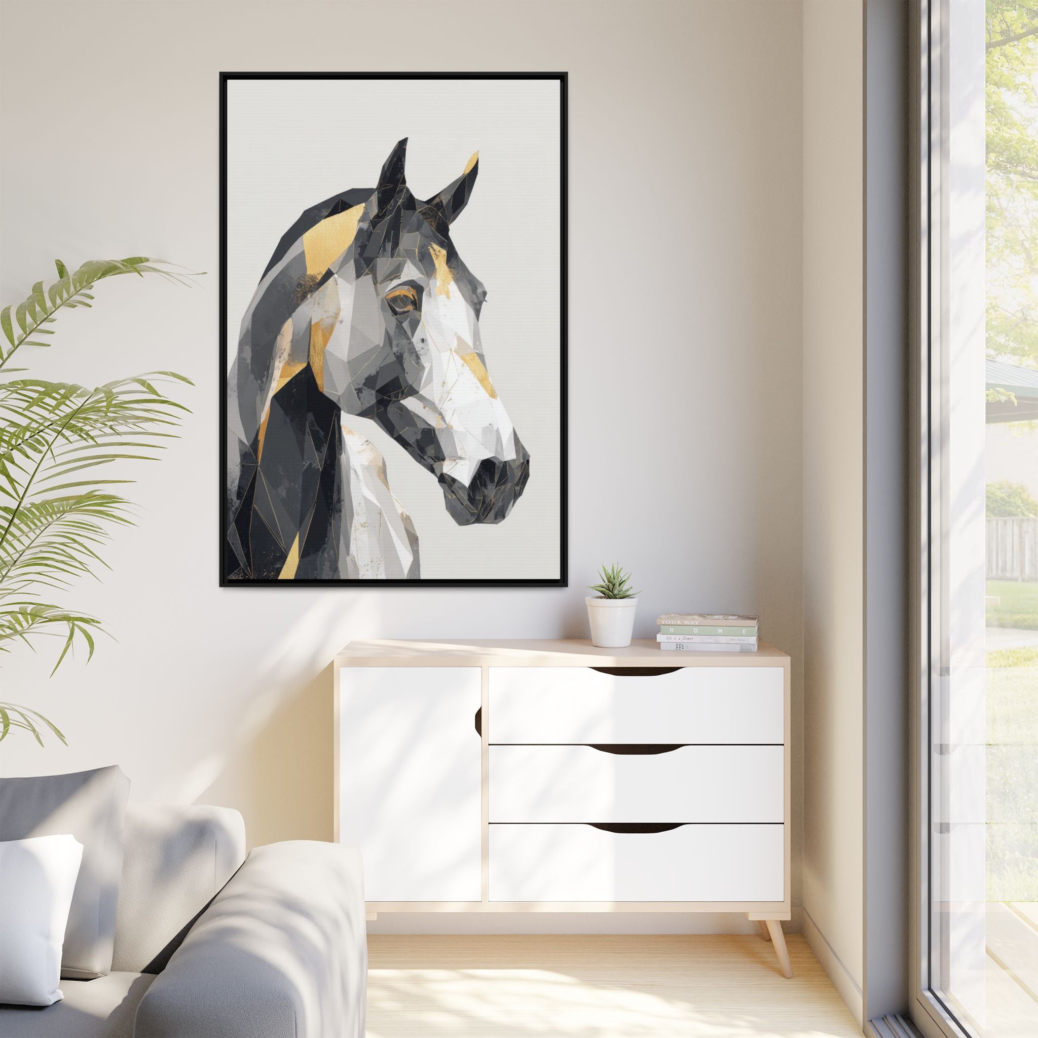 Geometric Equine Framed Print : Polygonal Horse Portrait, Modern Abstract Geometric Art   |  Personalized & Custom Orders Available