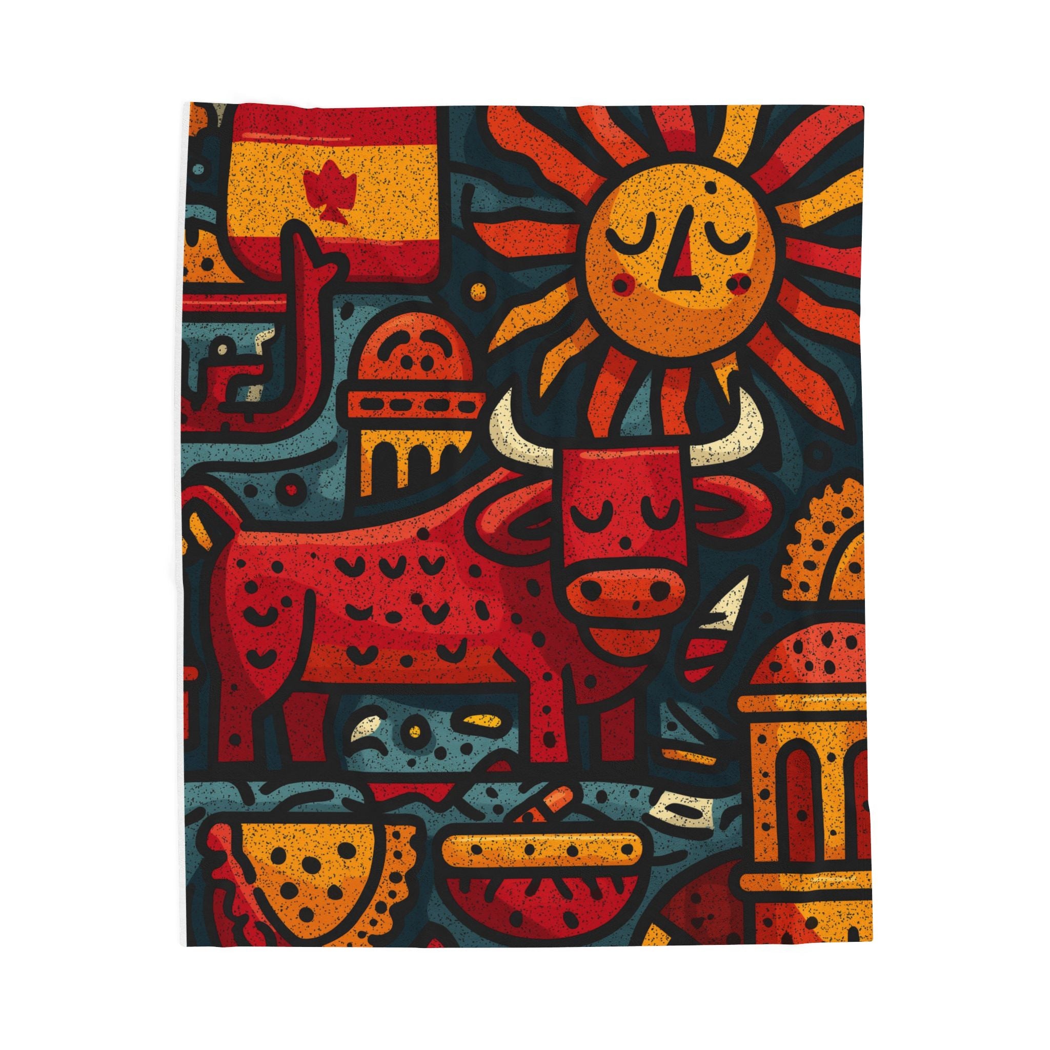 Solar Symphony Quilt Doona Duvet Cover : Geometric Folk Art Landscape, Spanish Design  |   Custom Orders Accepted