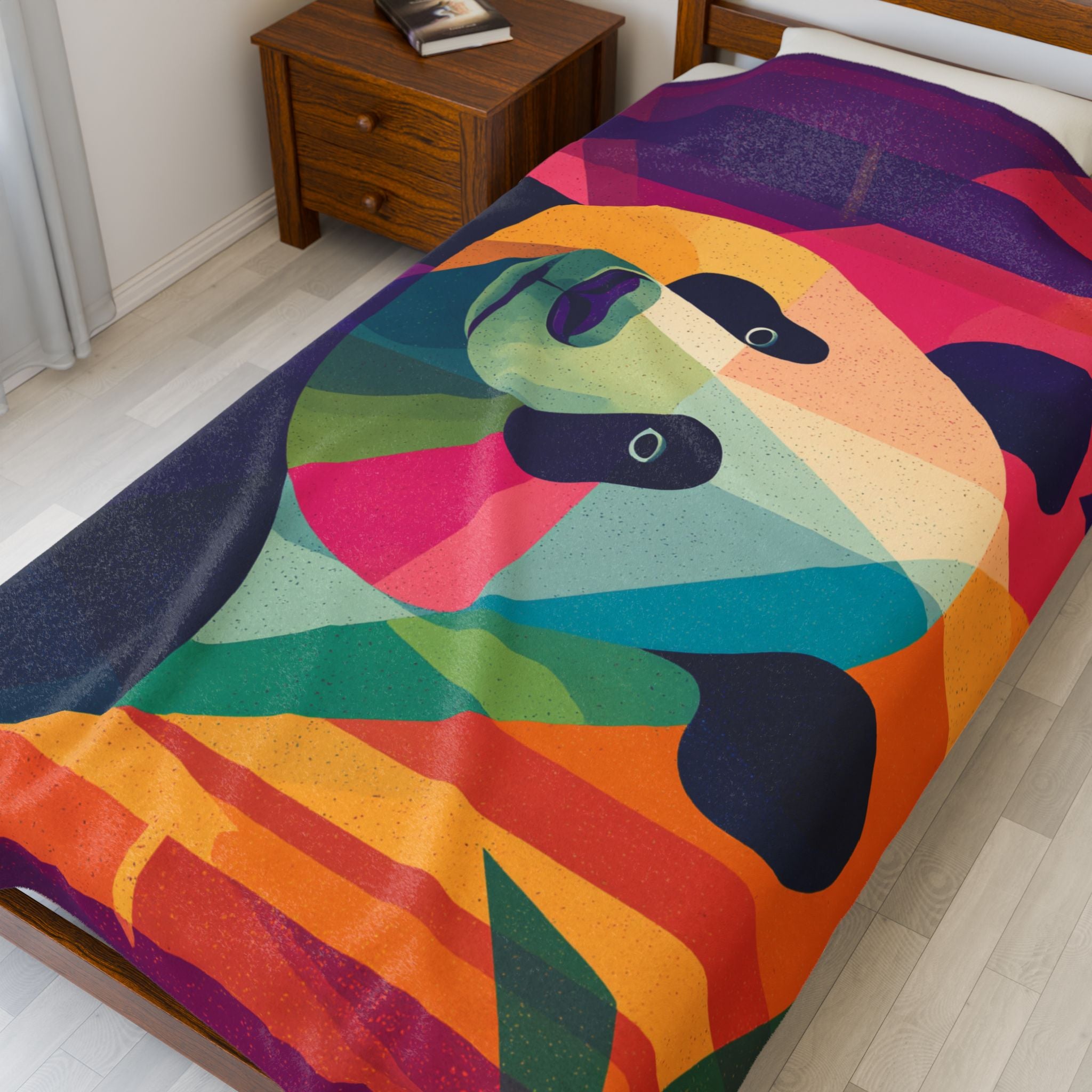 Chromatic Panda Blanket: Geometric Wildlife, Low-Poly Nature, Vibrant Color Palette   |  Personalized & Custom Orders Available