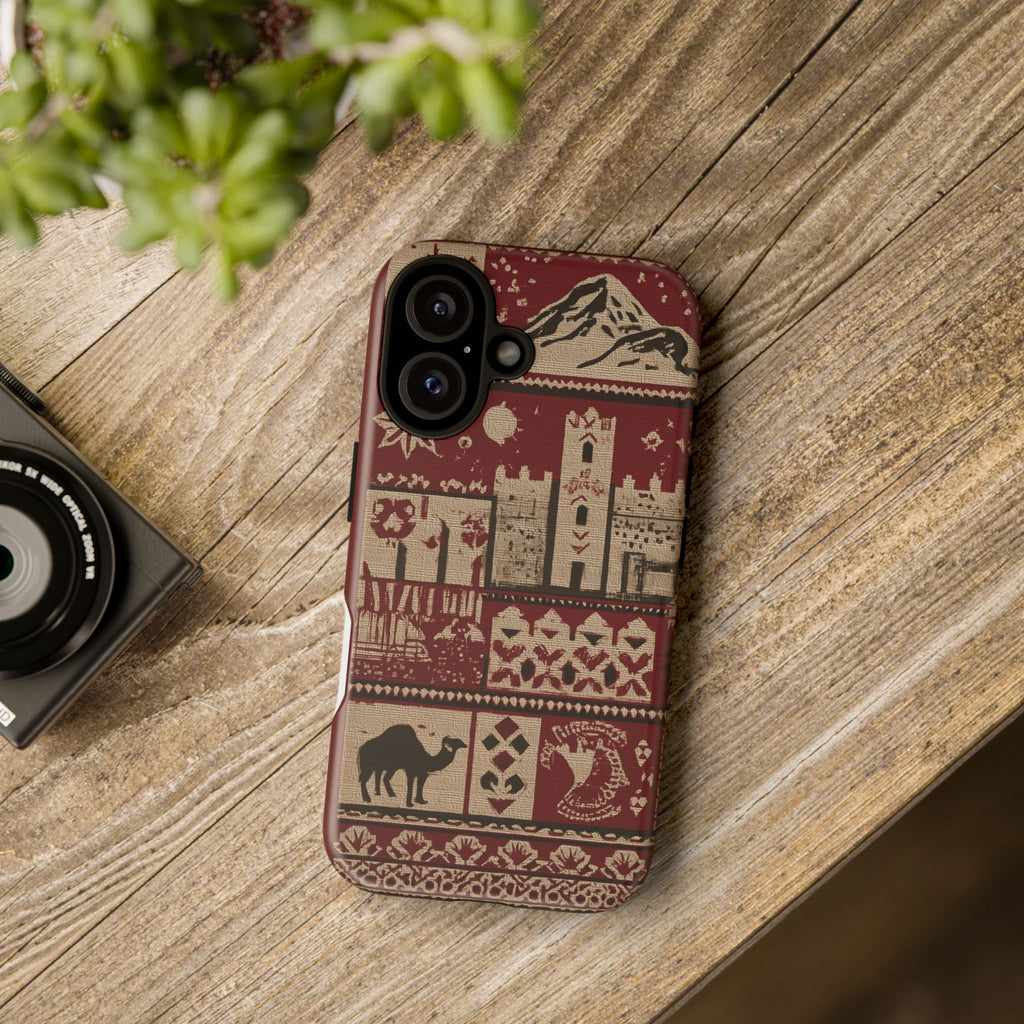 Moroccan Embroided Look Landscape Phone Case, Tough Cases, Nature Lover Gift, Rustic Phone Cover, Fall Aesthetic Cell Phone Accessory
