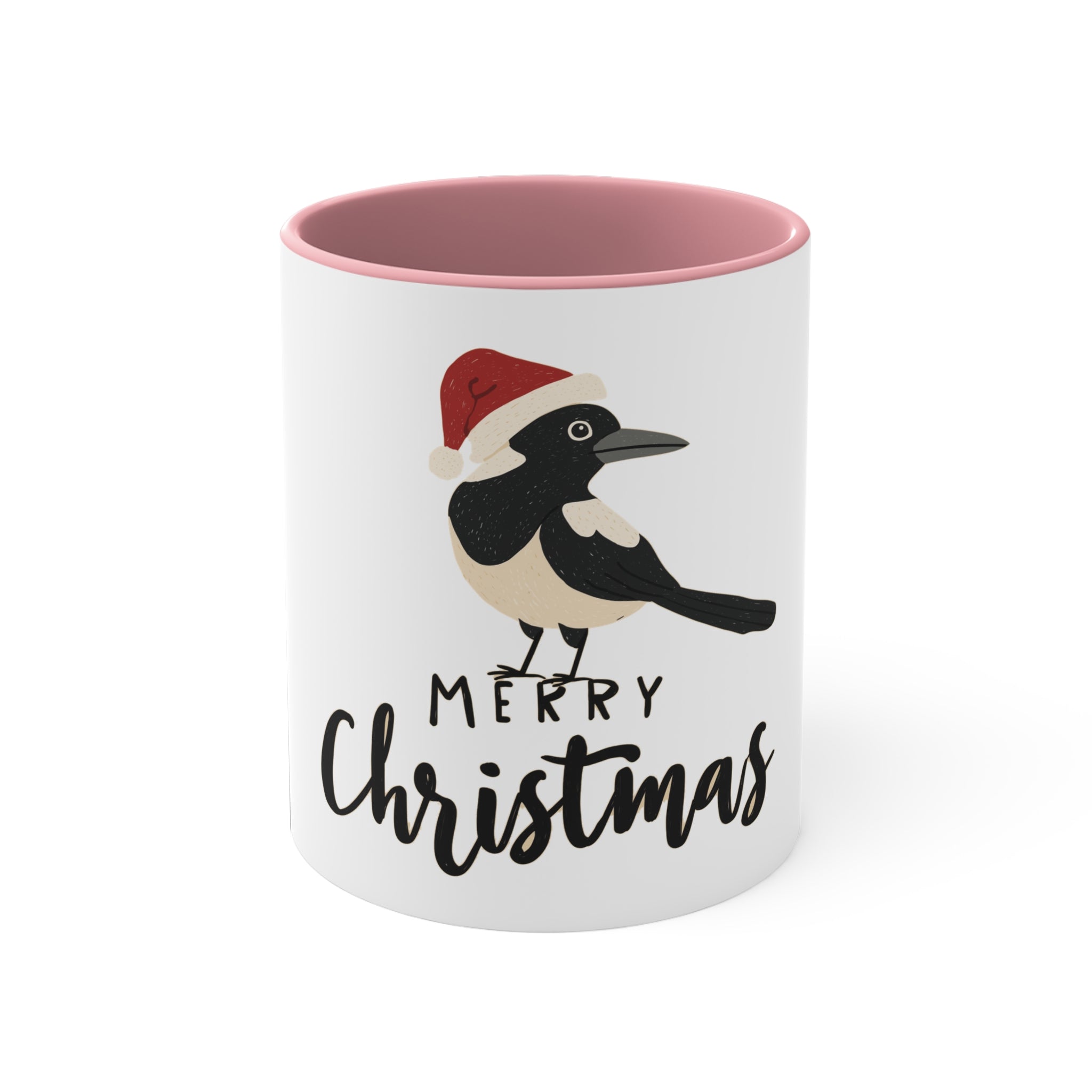 Colorful Christmas Accent Mug - Merry Christmas, Holiday Gift, Winter Decor, Cozy Mugs, Seasonal Drinkware, Red Handle Coffee Cup