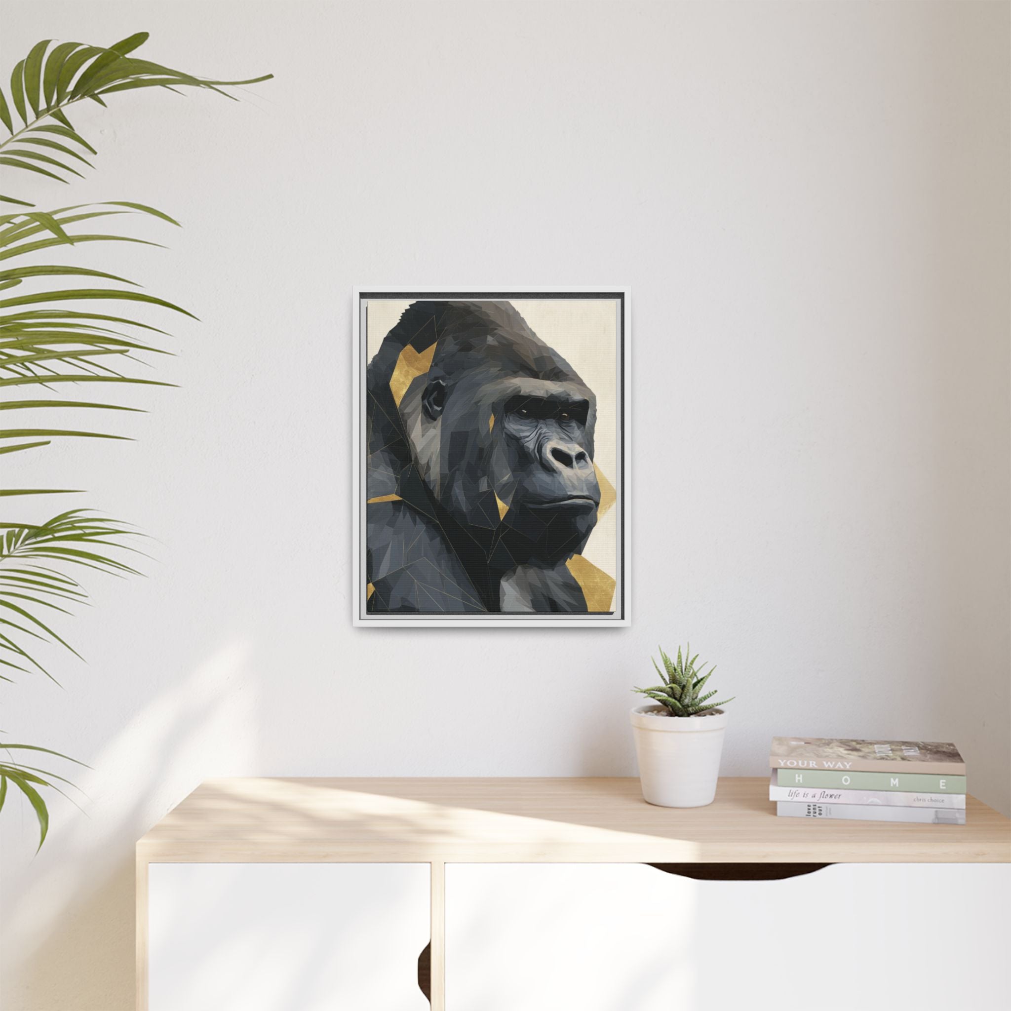 Primal Geometry: Polygonal Gorilla Portrait, Modern Metallic Wildlife Art   |  Personalized & Custom Orders Available