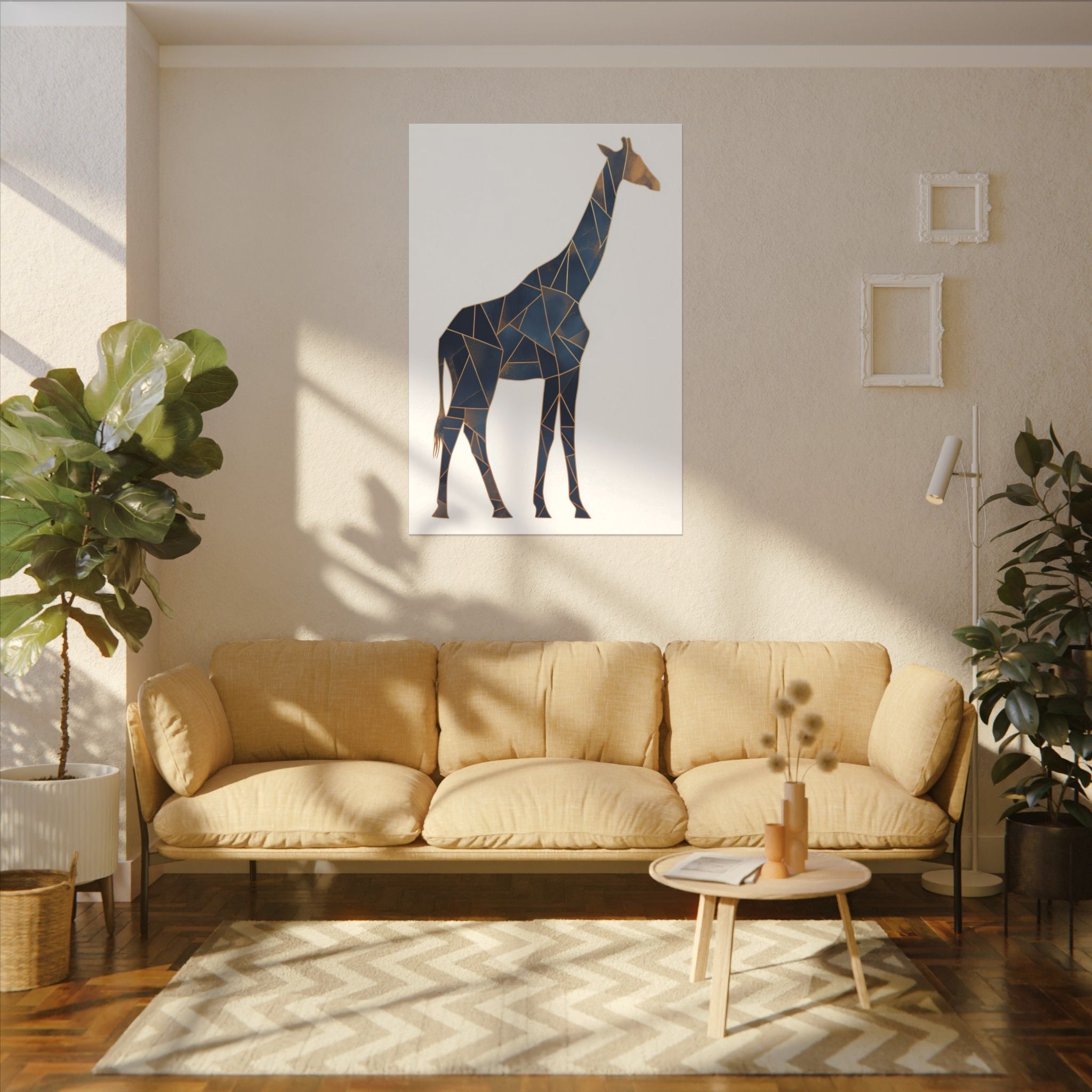 Geometric Giraffe: Mosaic Animal Portrait, Blue Triangular Design, Contemporary African Wildlife Art   |  Personalized & Custom Orders