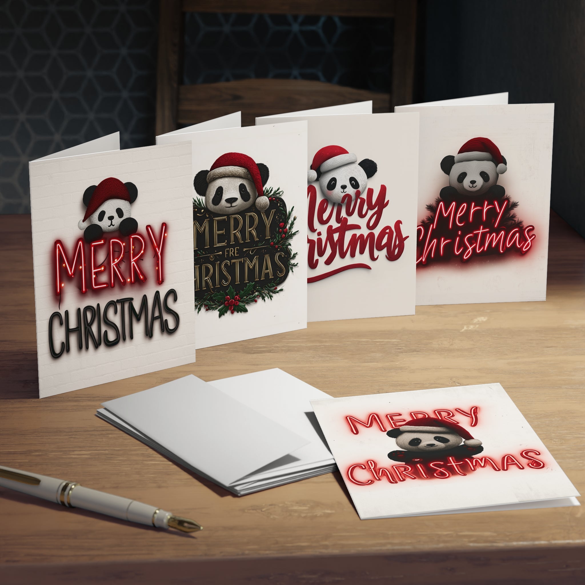 Christmas Panda Greeting Cards (5-Pack)