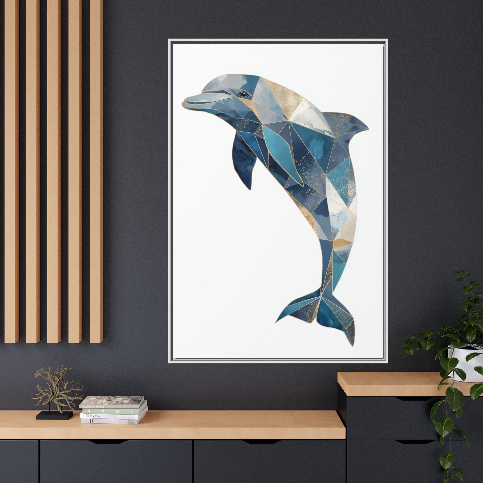 Geometric Dolphin Mosaic Framed Print , Contemporary Marine Art   |  Personalized & Custom Orders Available
