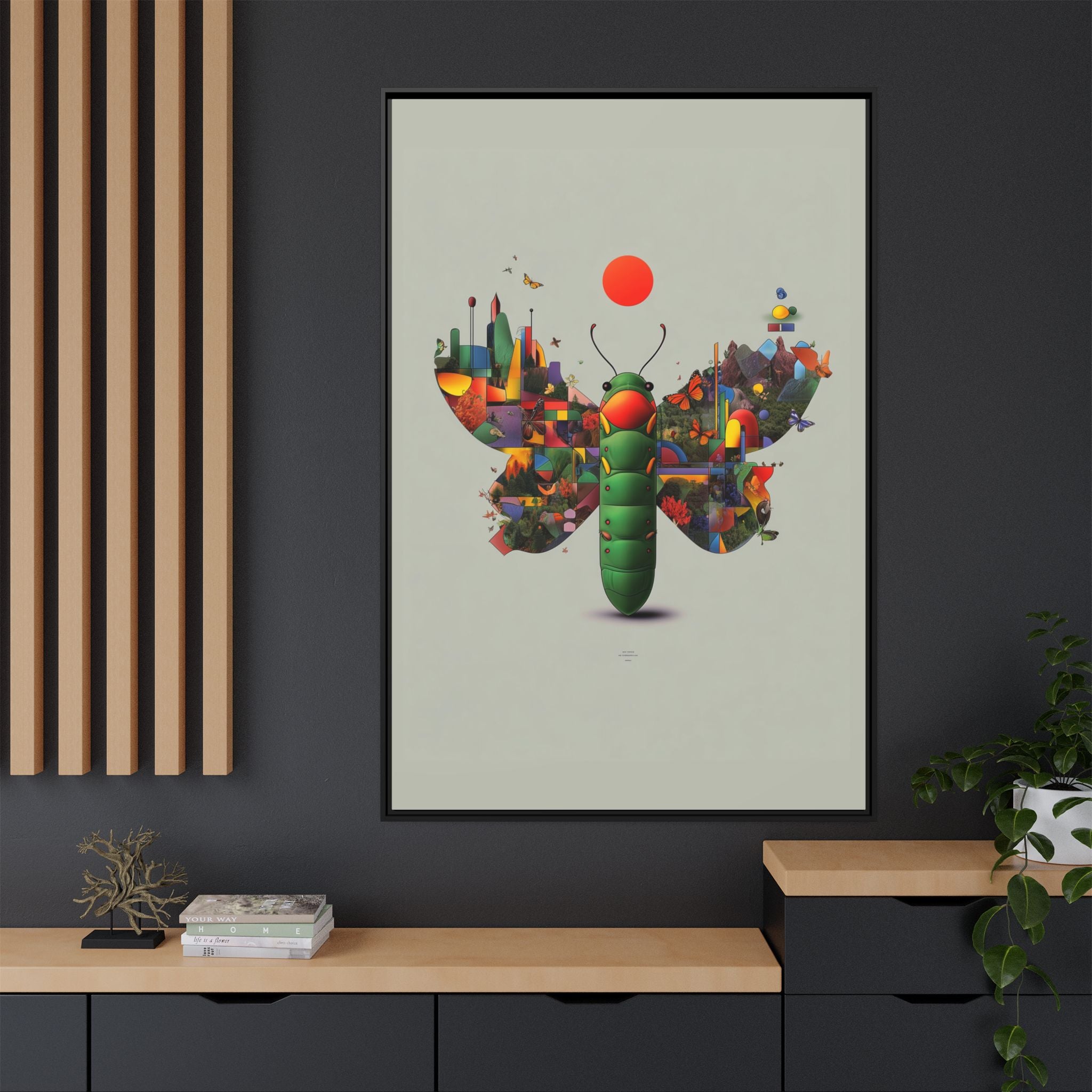 Geometric Chrysalis Framed Print : Butterfly Transformation, Digital Abstract Landscape Metaphor   |  Personalized & Custom Orders