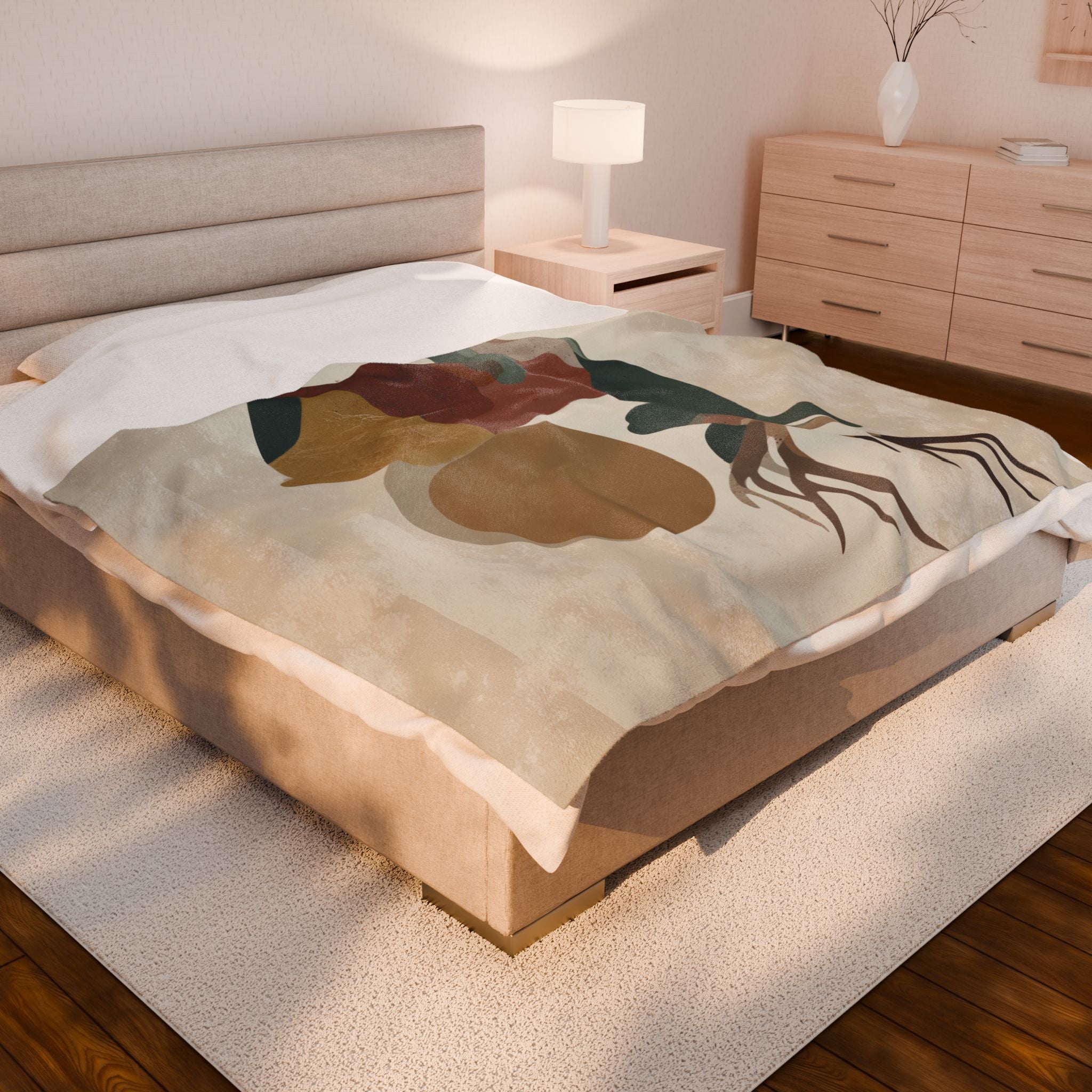 Plush Blanket, Geometric Earthen Toned Deer, Modern Decor, Cozy Home Accent, Gift for Nature Lover, Holiday Christmas Throw, Warm Fleece