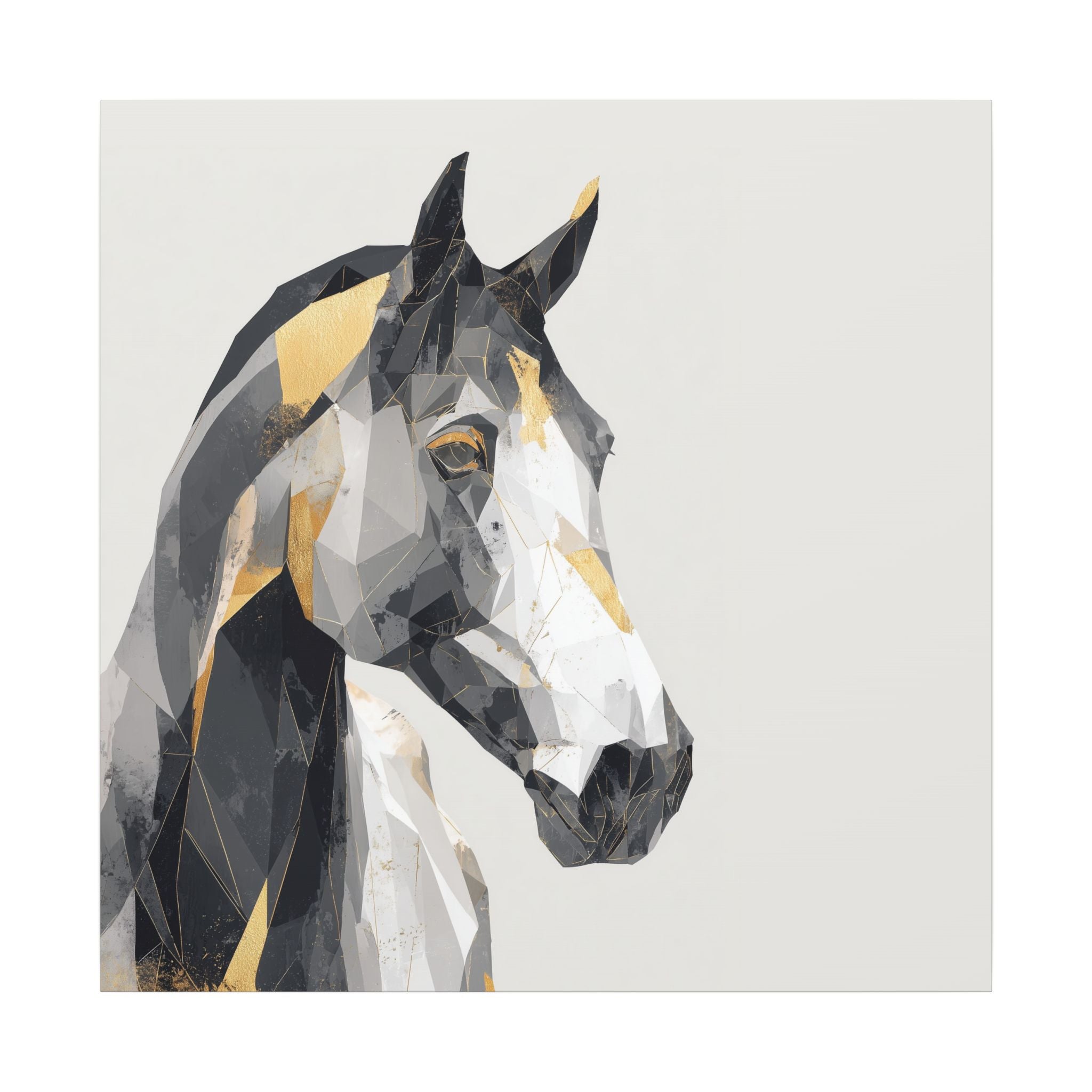Geometric Equine Elegance: Polygonal Horse Portrait, Modern Digital Art, Metallic Cubist Interpretation   |  Personalized & Custom Orders