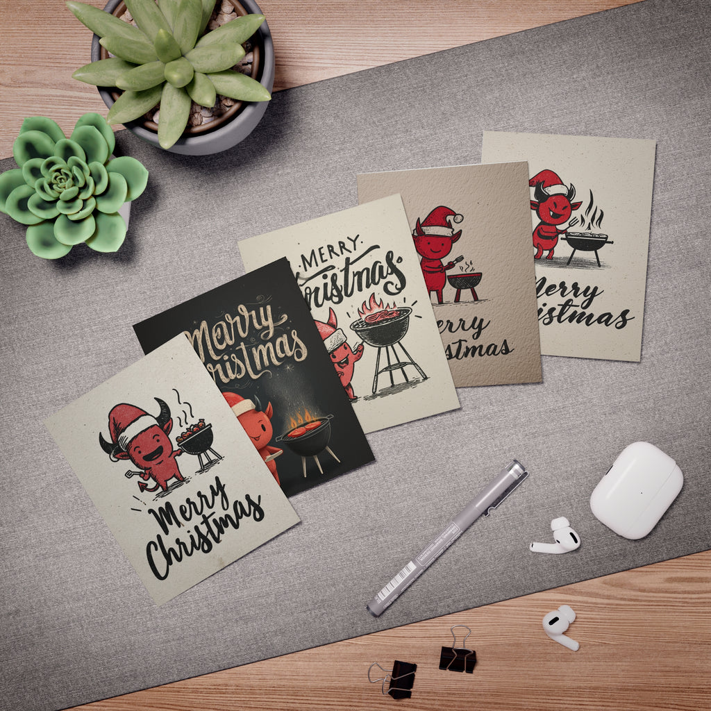 Christmas Greeting Cards 5-Pack | Barbeque BBQ Devil Christmas, Gift for Dad