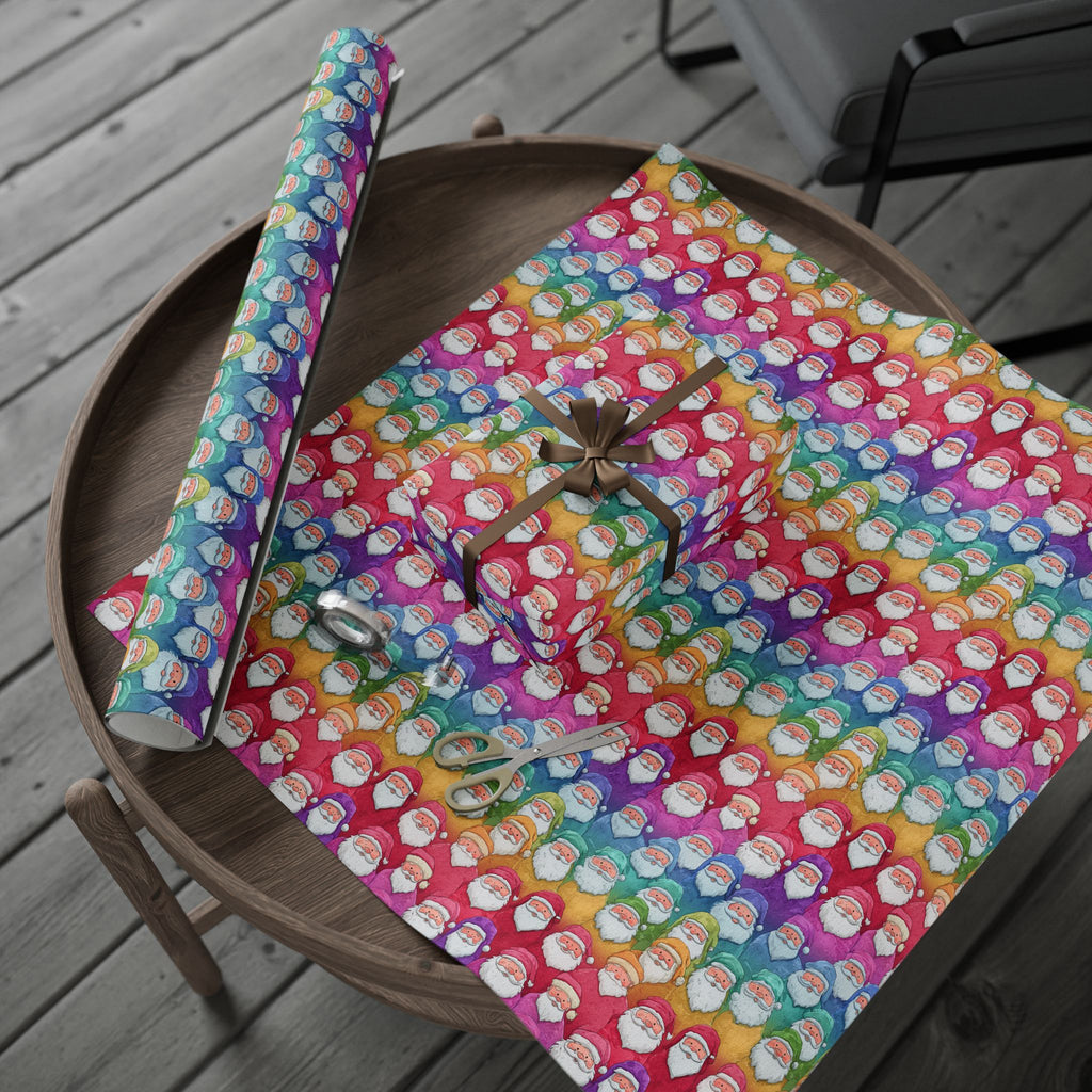 Bold Colorful Santa Pattern Wrapping Paper Roll — Colorful Rainbow Holiday Gift Wrap