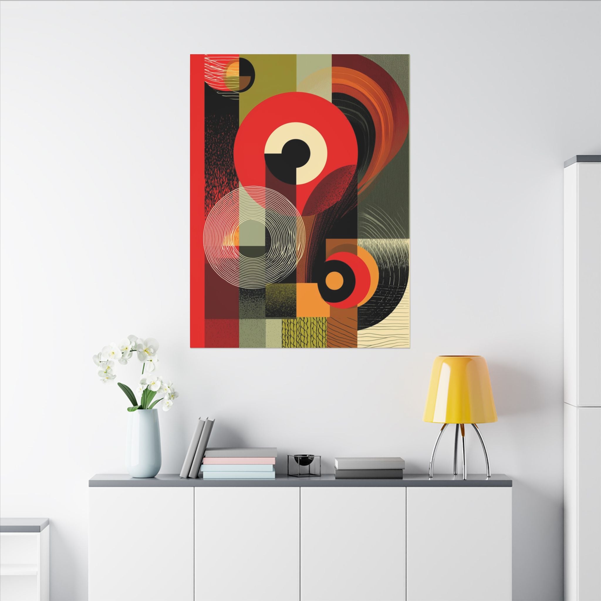 Geometric Convergence: Mid-Century Modern Abstract, Constructivist Design Principles, Bold Chromatic Composition   |   Custom Orders