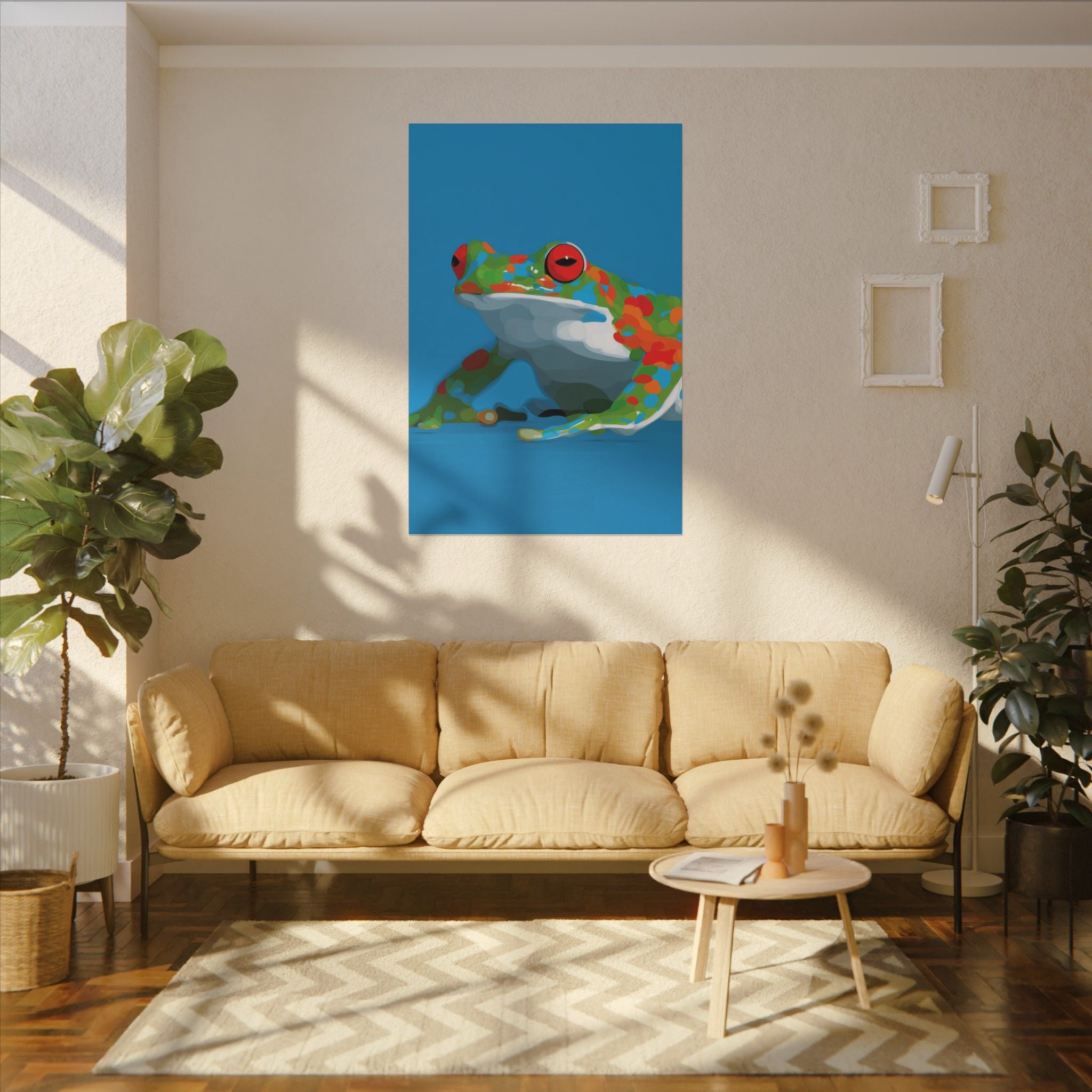 Chromatic Amphibian: Geometric Frog Portrait, Digital Illustration in Bold Color Blocks   |    Custom Orders Available