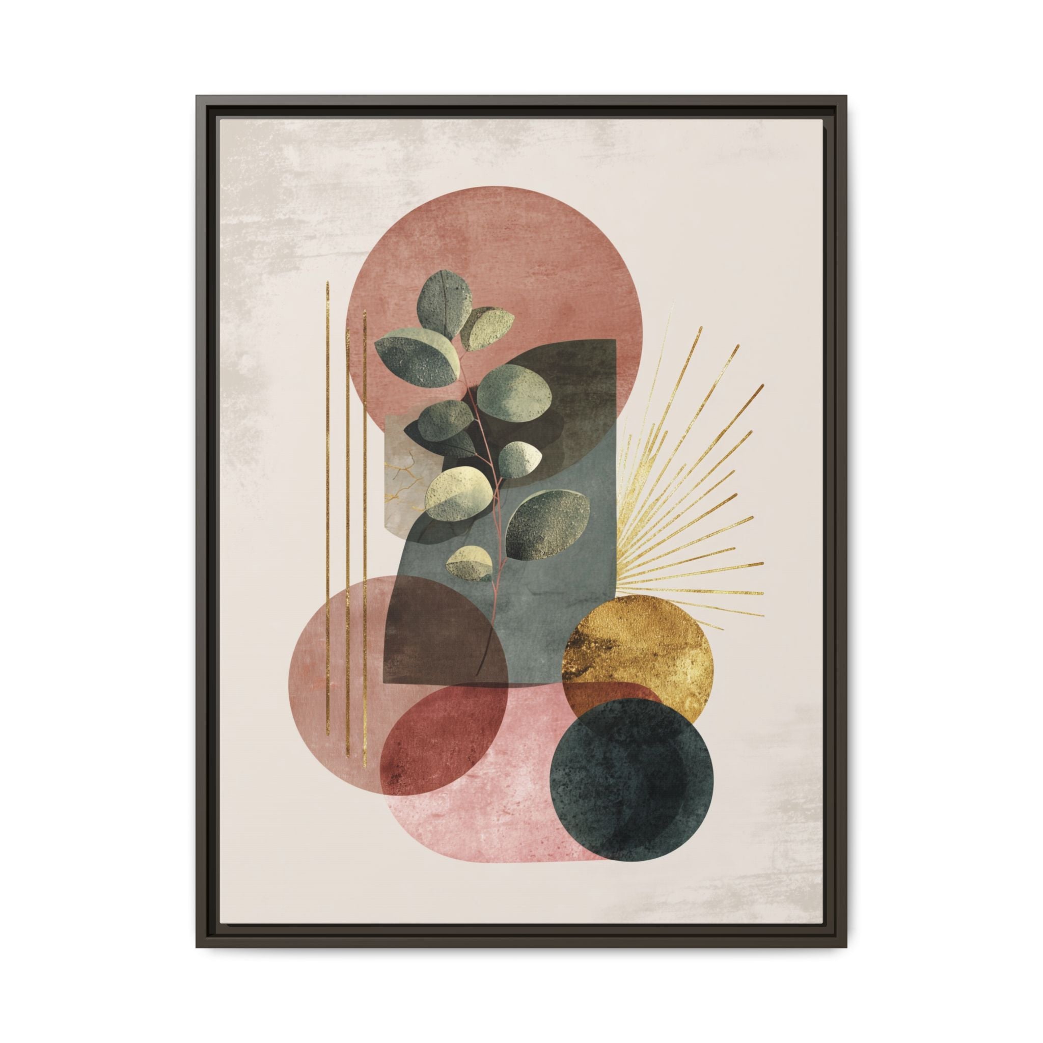 Botanical Geometric Symphony: Eucalyptus Harmony, Metallic Intersections, Modern Earth Tones   |   Custom Orders Accepted