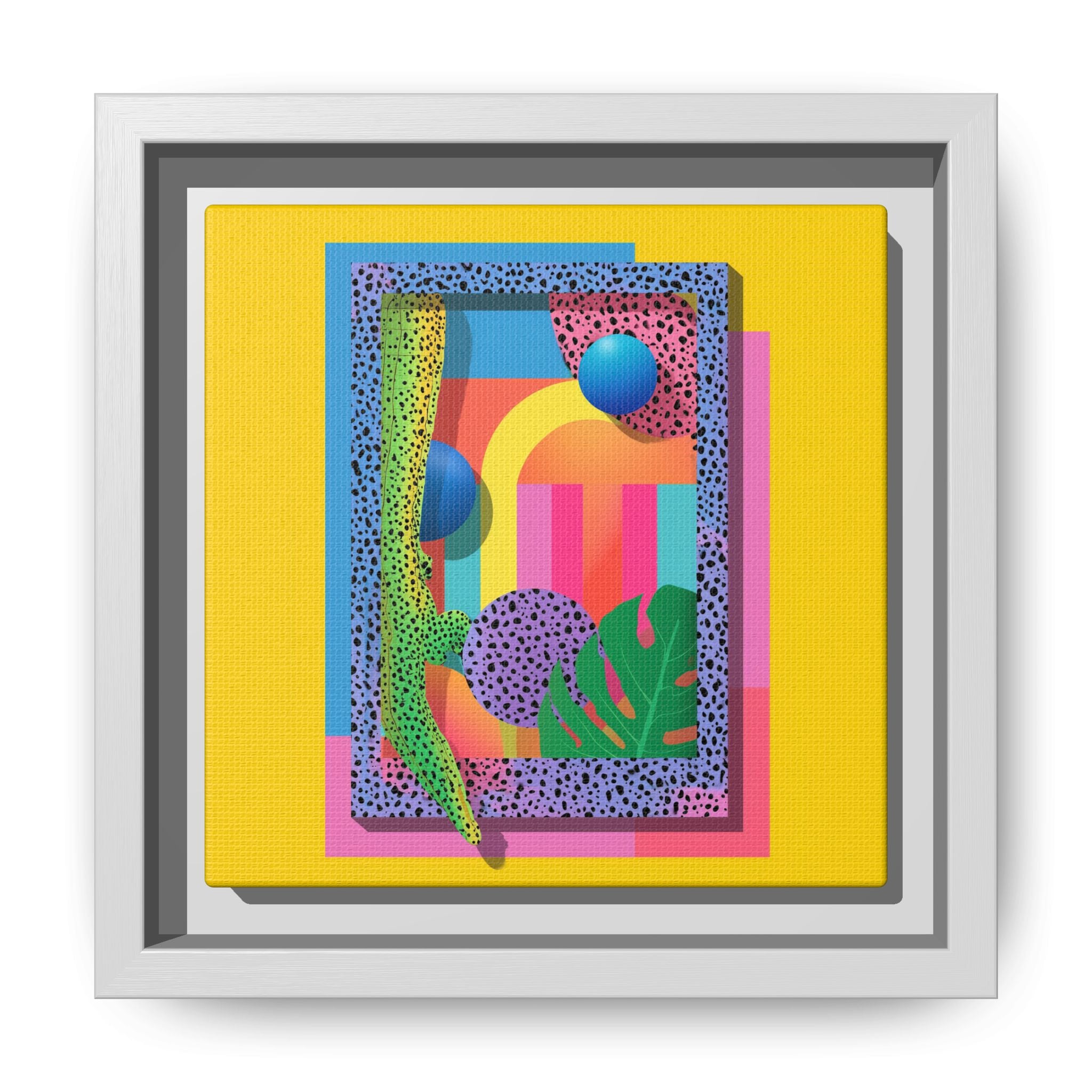 Geometric Rhythms: Abstract Layers of Color, Dimensional Shapes and Tropical Elements, Vibrant Modern Art Composition   |   Custom Orders