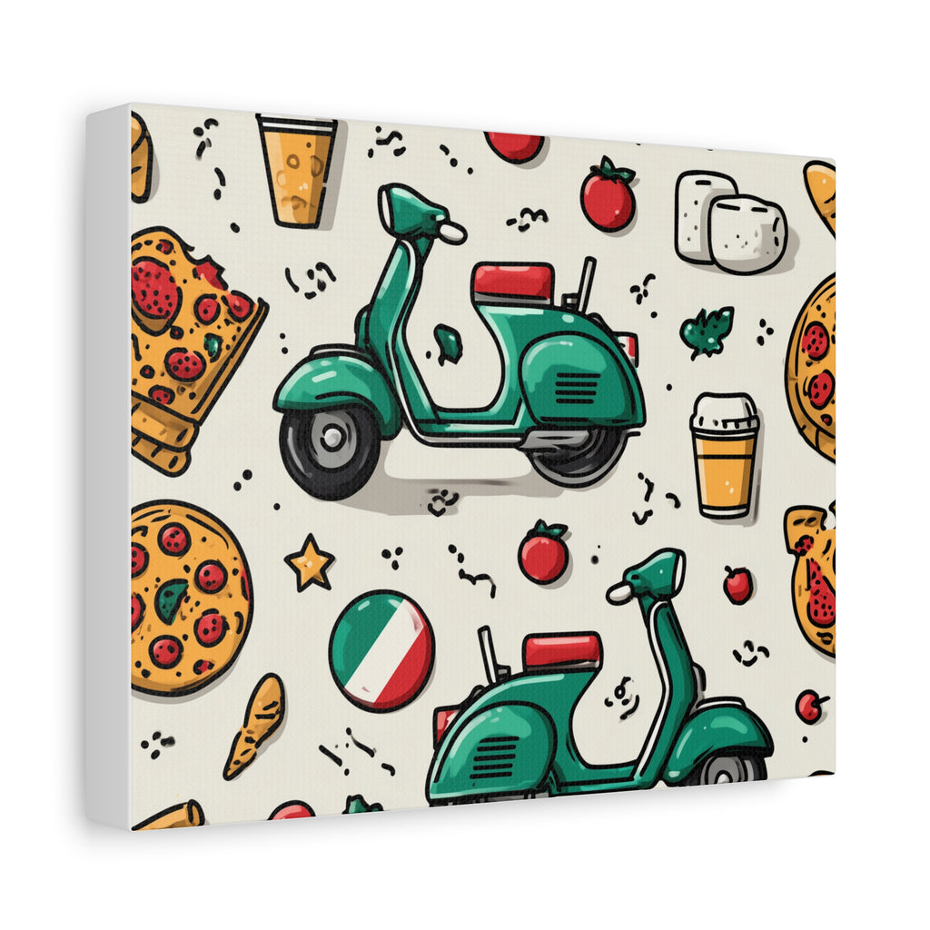Vibrant Travel Nostalgia Canvas Art, Scooter Decor, Foodie Wall Art, Fun Home Decor, Gift for Adventurers, Kitchen Wall Hanging