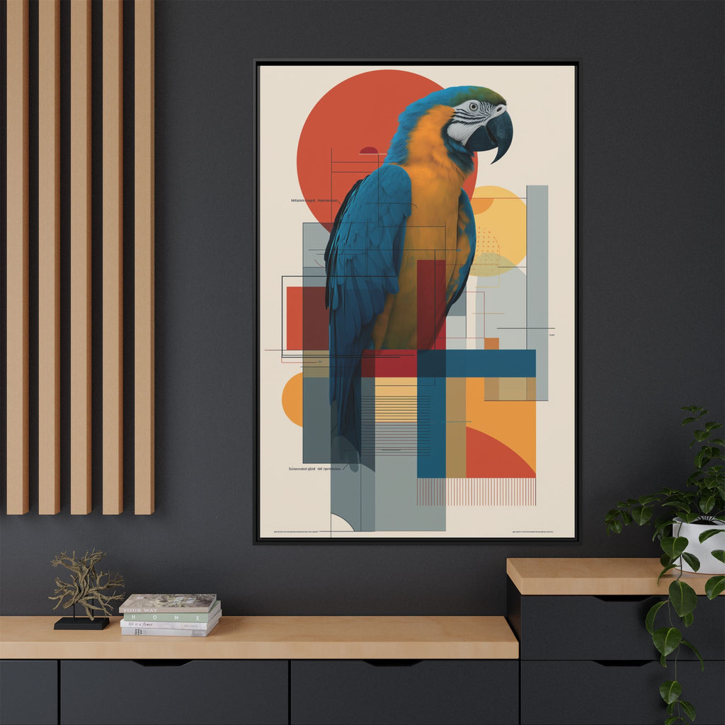 Vibrant Macaw Geometric Framed Print: Avian Realism, Modern Abstract Composition   |  Personalized & Custom Orders Available