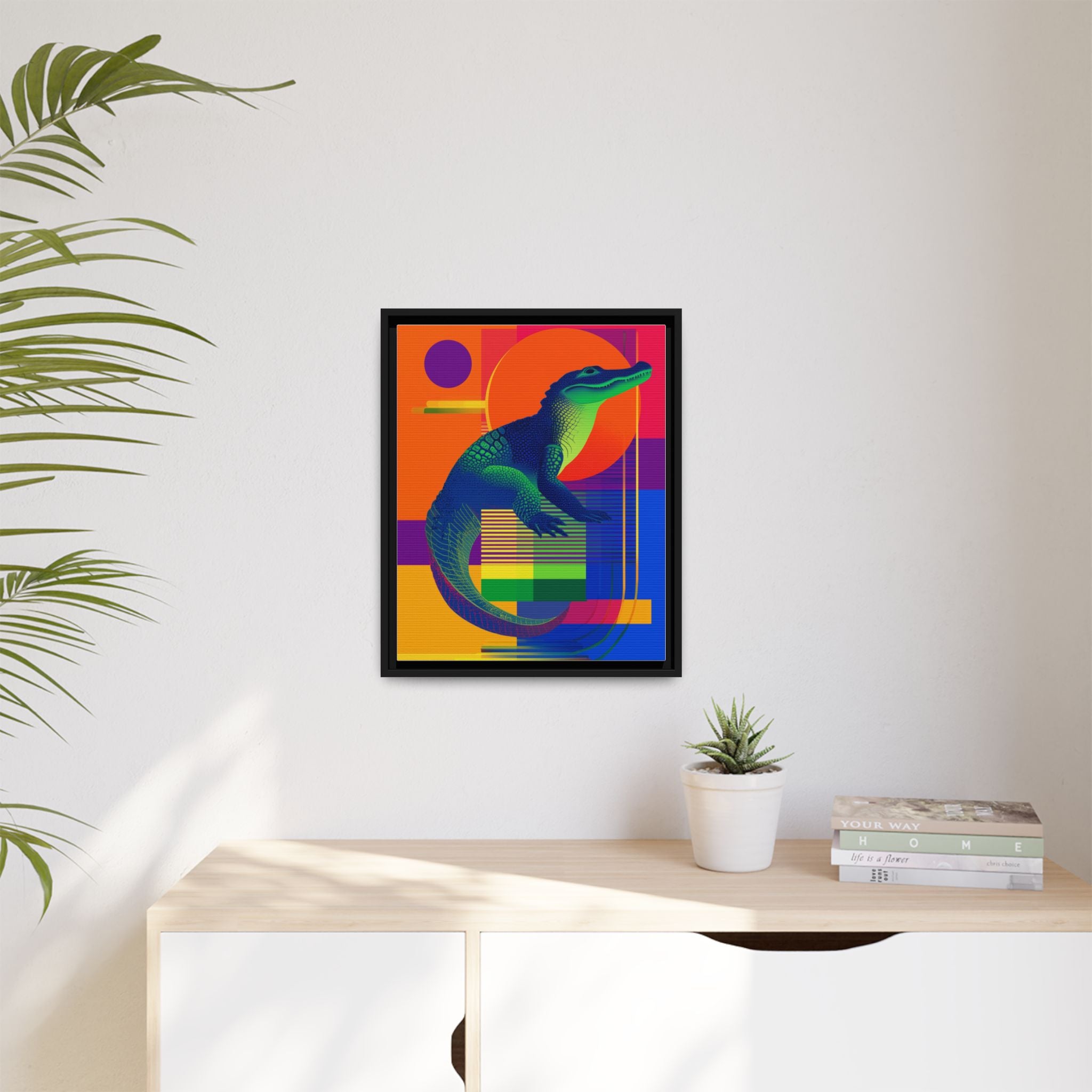 Geometric Alligator Framed Print: Pop Art Reptile, Vibrant Gradient Composition   |  Personalized & Custom Orders Available