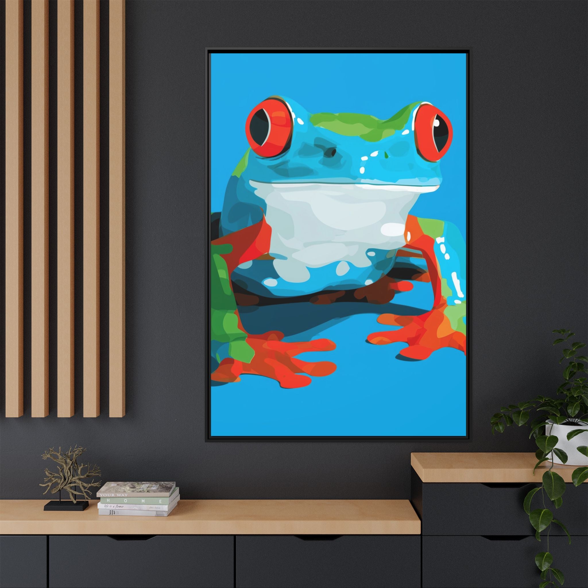 Red-Eyed Green Tree Frog Framed Print : Graphic Design, Pop Art Amphibian Portrait   |  Personalized & Custom Orders Available
