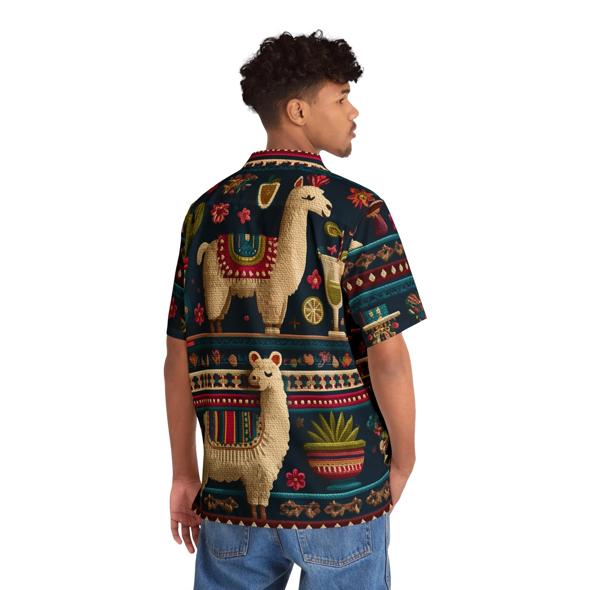Llama Peruvian Fiesta Hawaiian Shirt - Tropical Avocado & Cactus AOP