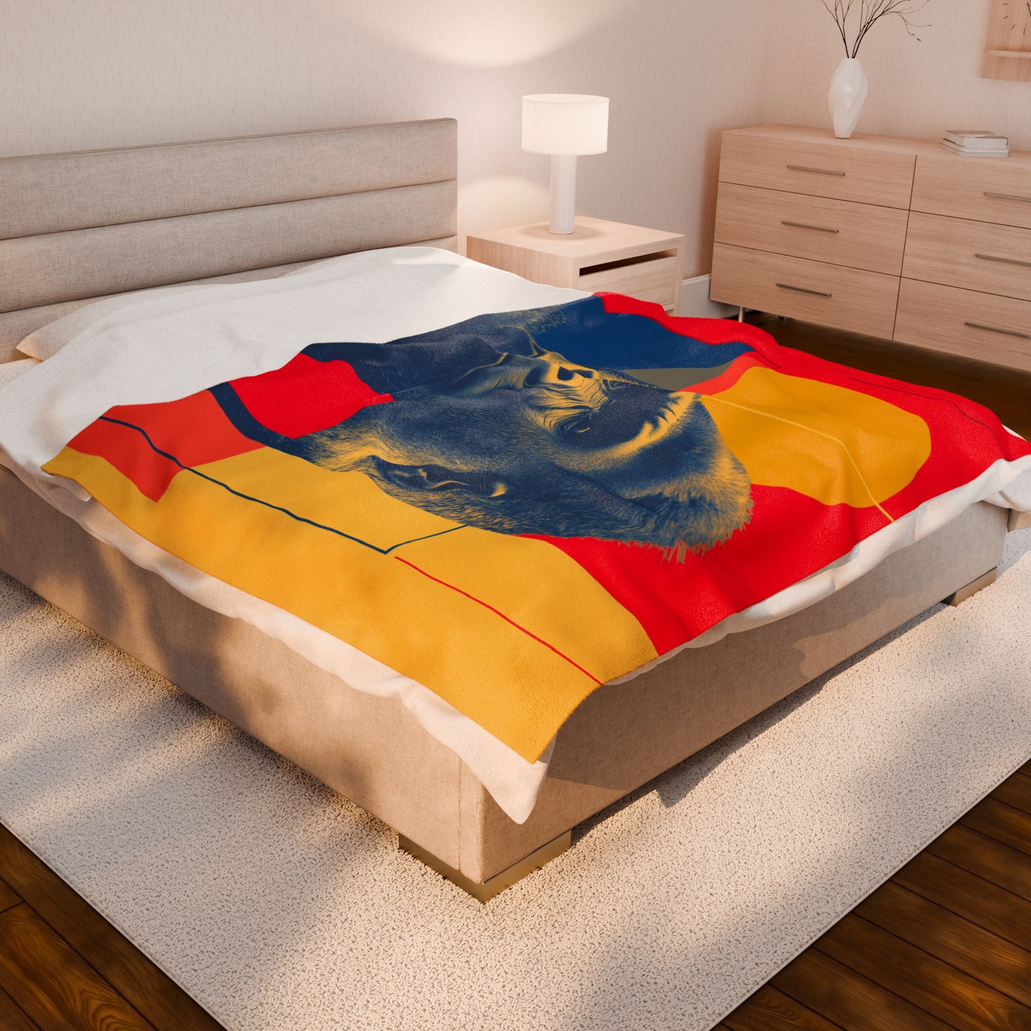 Geometric Gorilla Plush Blanket : Gorilla Portrait, Modern Art Design, Duotone Animal Graphic   |  Personalized & Custom Orders Available