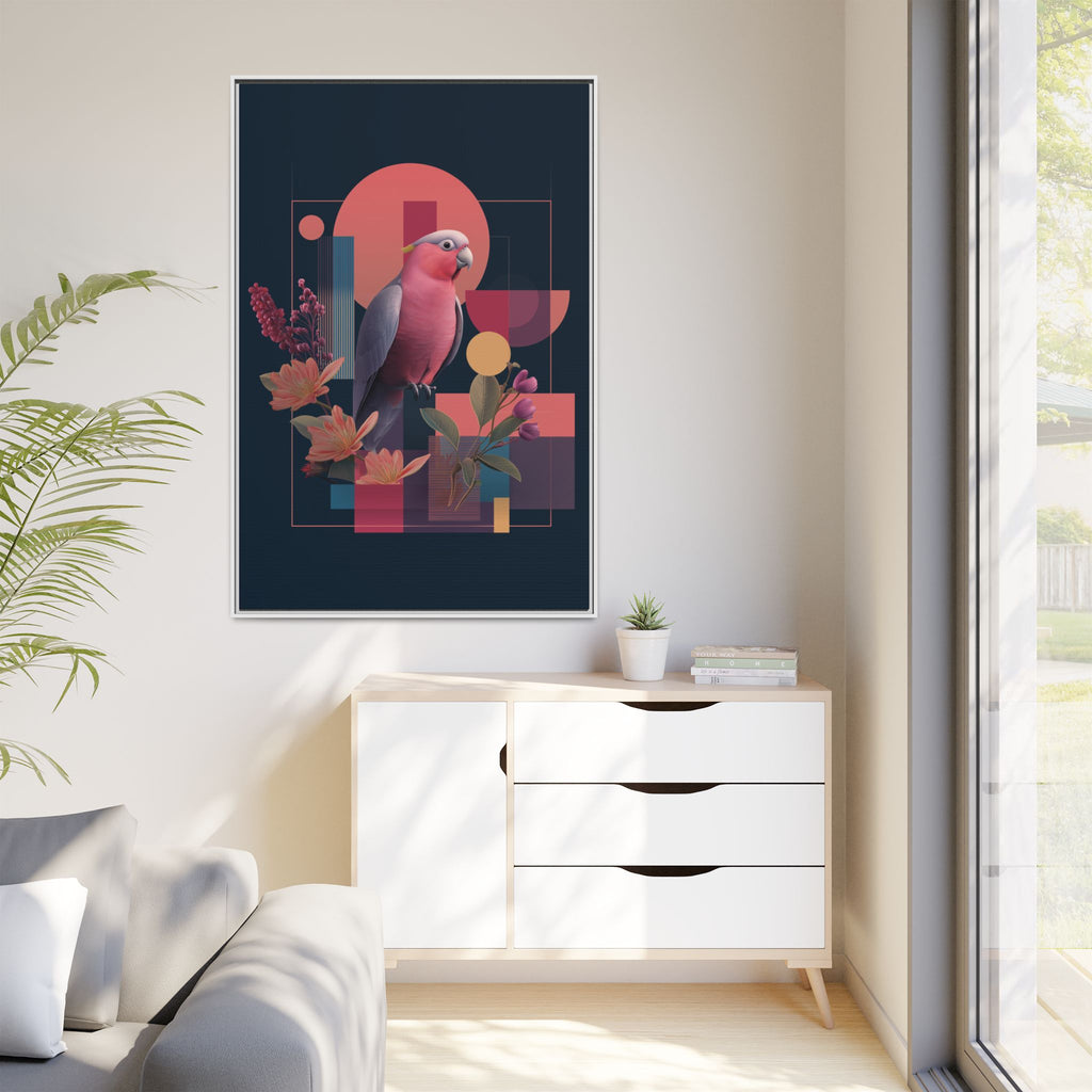 Galah Geometric Framed Print : Stylized Digital Cockatoo Portrait, Contemporary Abstract Botanical    |   Custom Orders Accepted